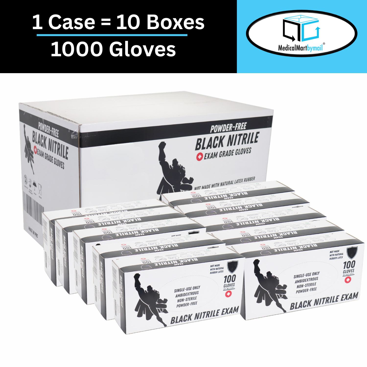 1000 Pieces, Black Nitrile Exam Powder-Free Disposable Gloves X-Large 6 MIL