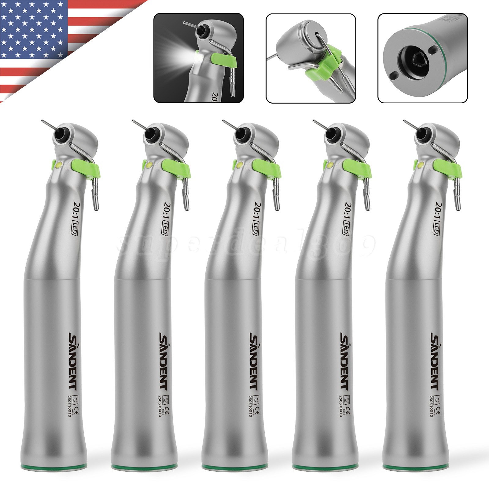 1-10*SANDENT 20:1 Implant Dental Contra Angle Handpiece LED E-generator Fit W H