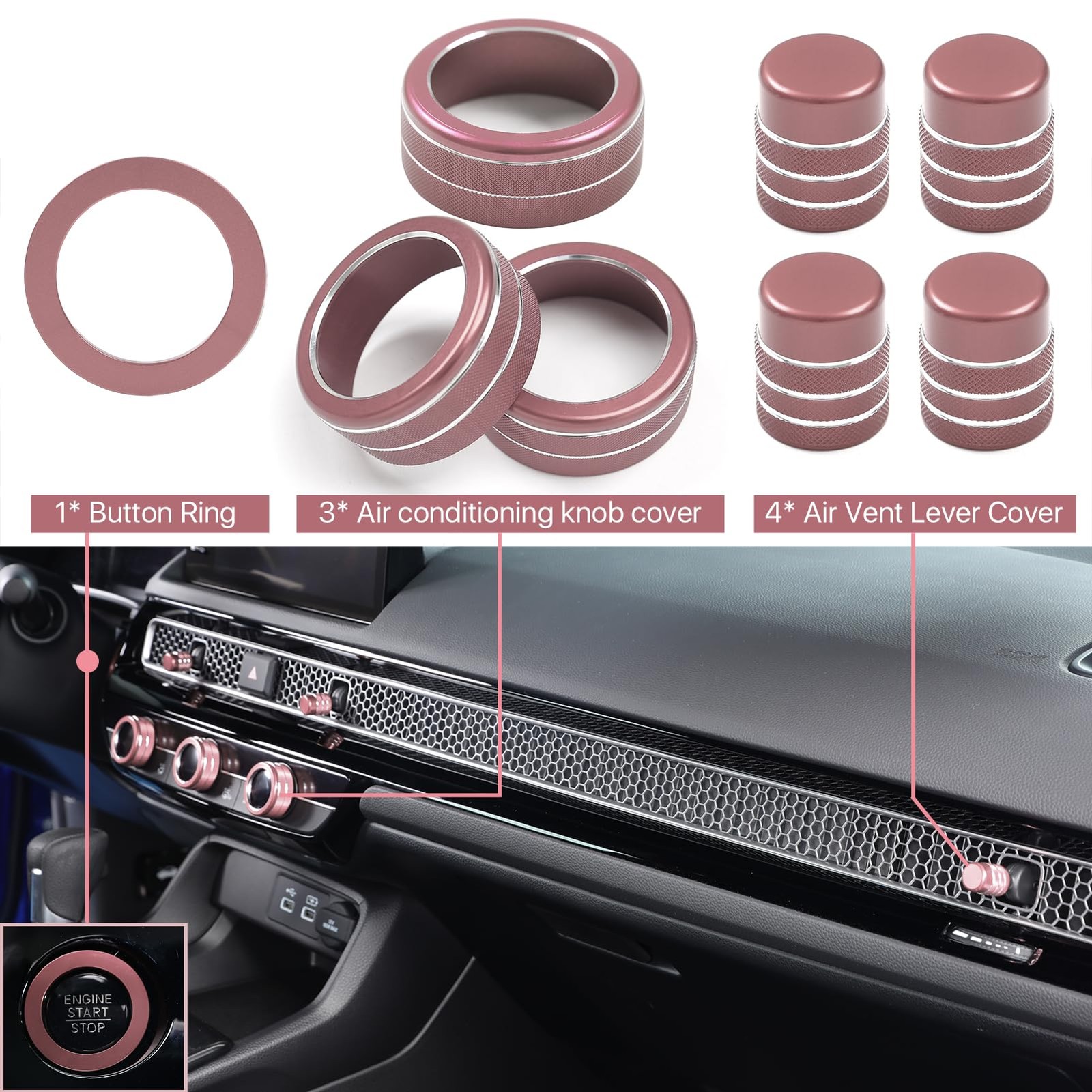 Car Interior Knob Cover Kit, Compatible with Honda Civic 2022-, CRV 2023-2026