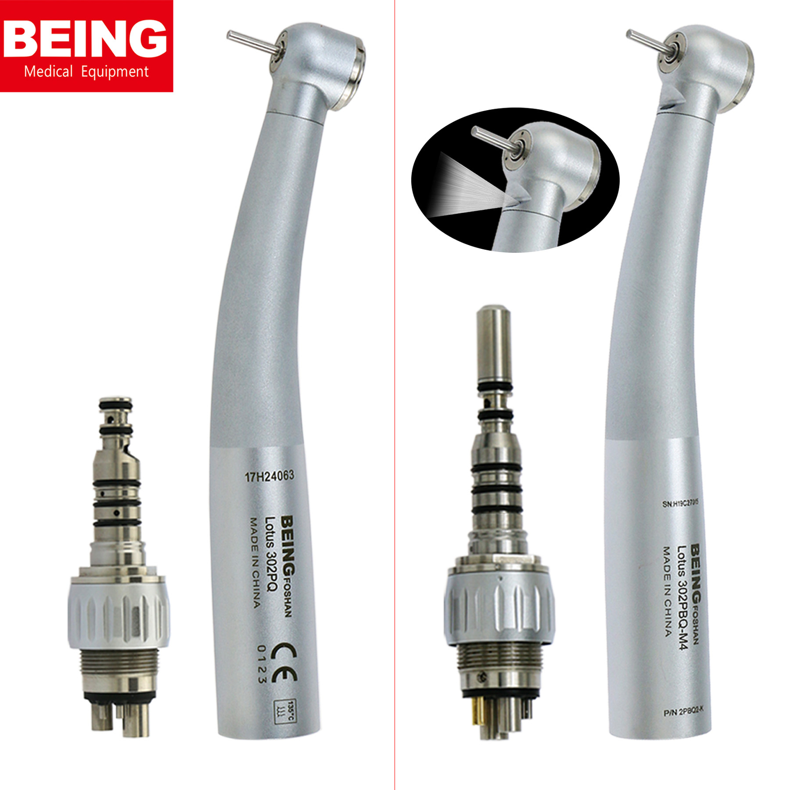 US BEING Dental High Speed Handpiece 4Hole Fiber Optic LED Coupler fit KAVO 6Pin