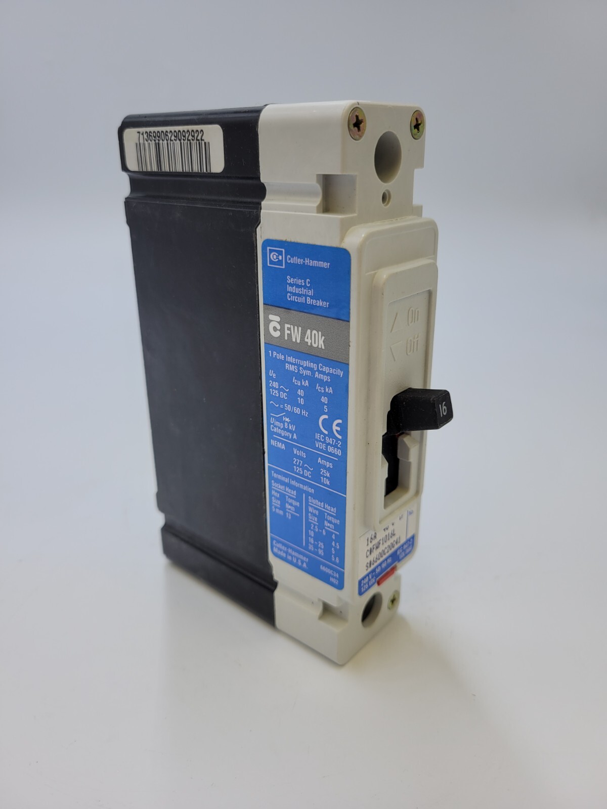 Cutler-Hammer FWF1016L Circuit Breaker 16A 1P 240V 1PH FW40k 16 Amp 1 Pole NOS
