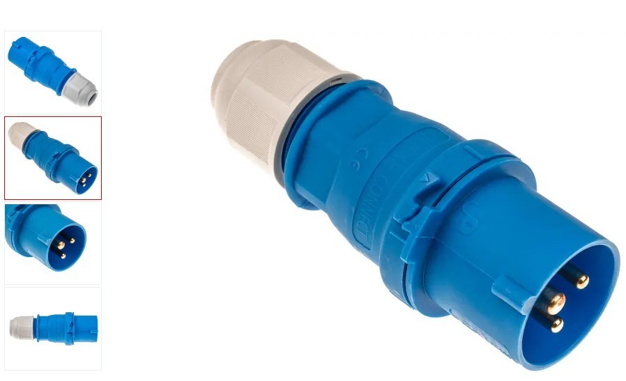 CONNECTOR,PLUG,ELECTRICAL Bals IP44 Blue Cable Mount 2P+PE Straight Industrial