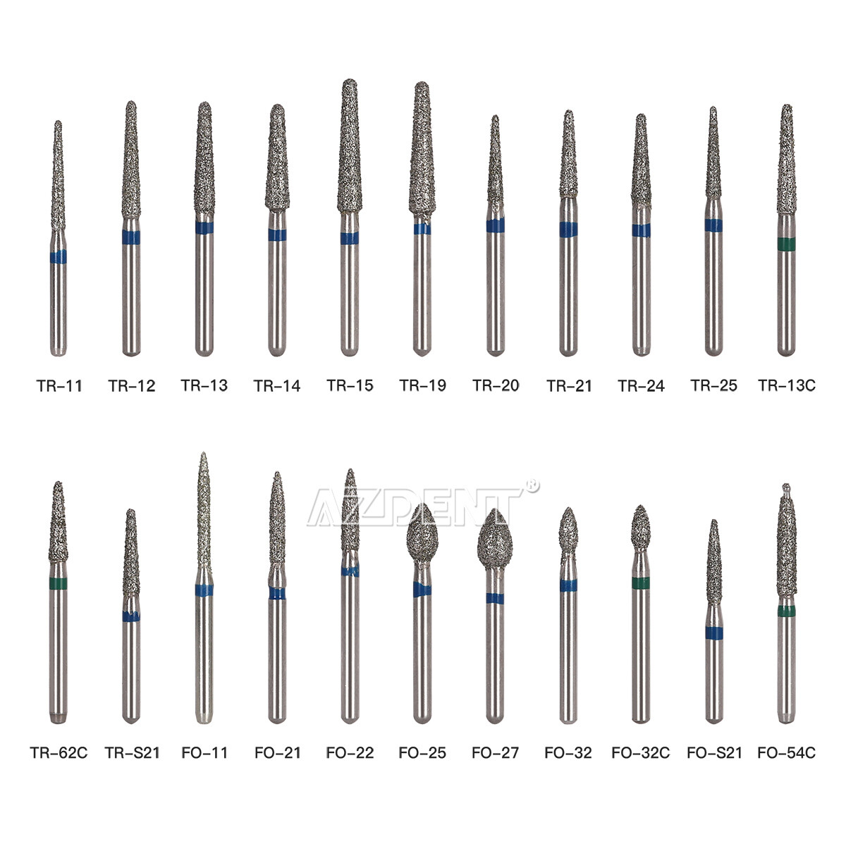 5PCS AZDENT Dental Diamond Burs Friction Grip For High Speed Handpiece Turbine