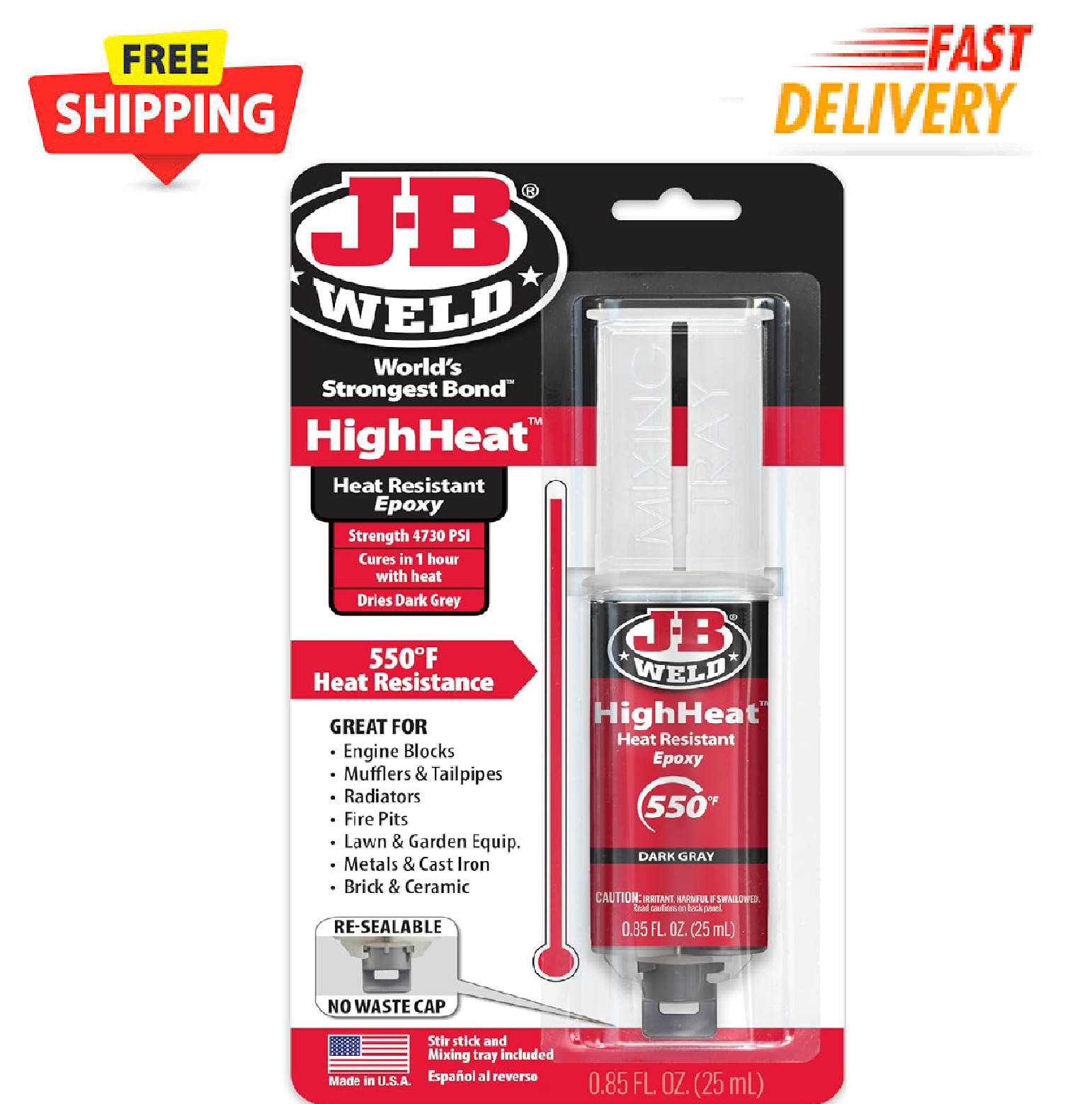 J-B Weld High Heat Epoxy Syringe, Dark Grey
