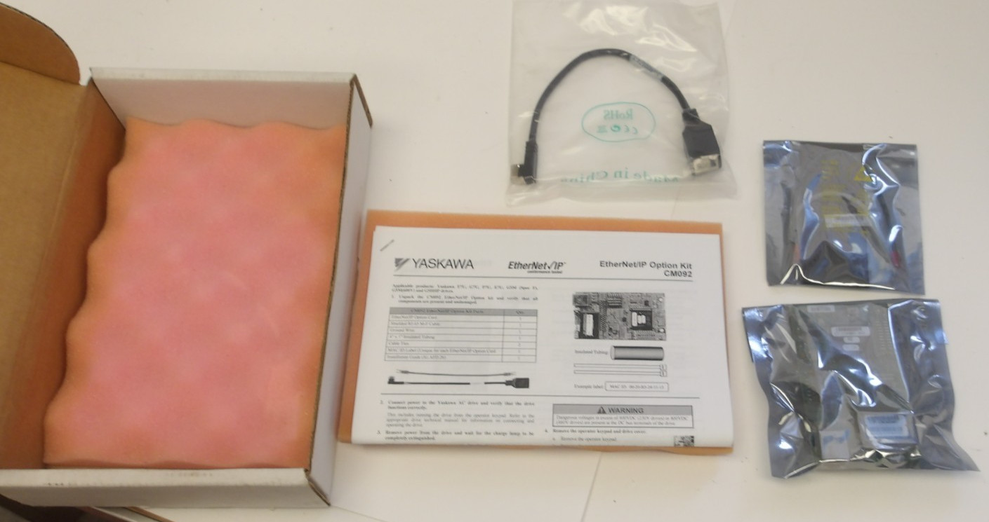 YASKAWA ETHERNET/ IP OPTION KIT REV2, P/N: CM092 PC BOARD SHIELDED RJ-45 CABLE