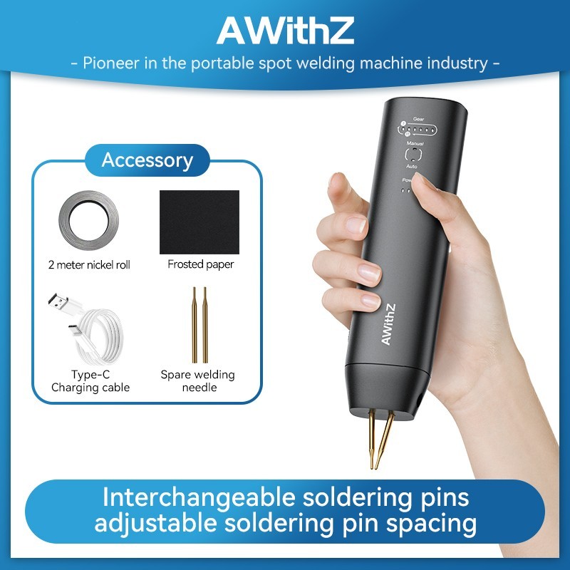 AWithZ Handheld Spot Welder 11/90 Gears Auto/Manual for 18650 Battery DIY Tool