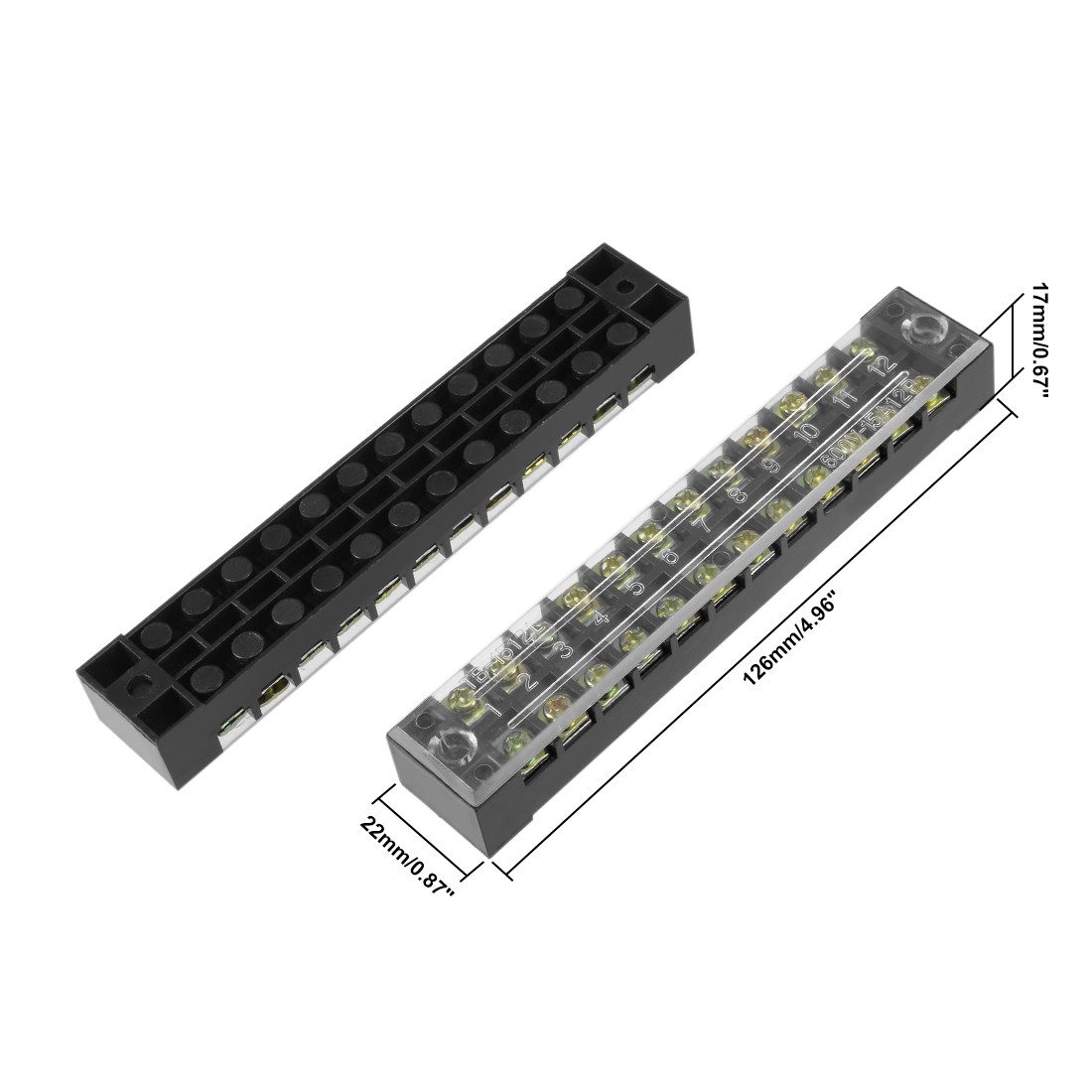 5Pack 12 Positions Dual Rows 600V 15A Cable Barrier Block Terminal Strip