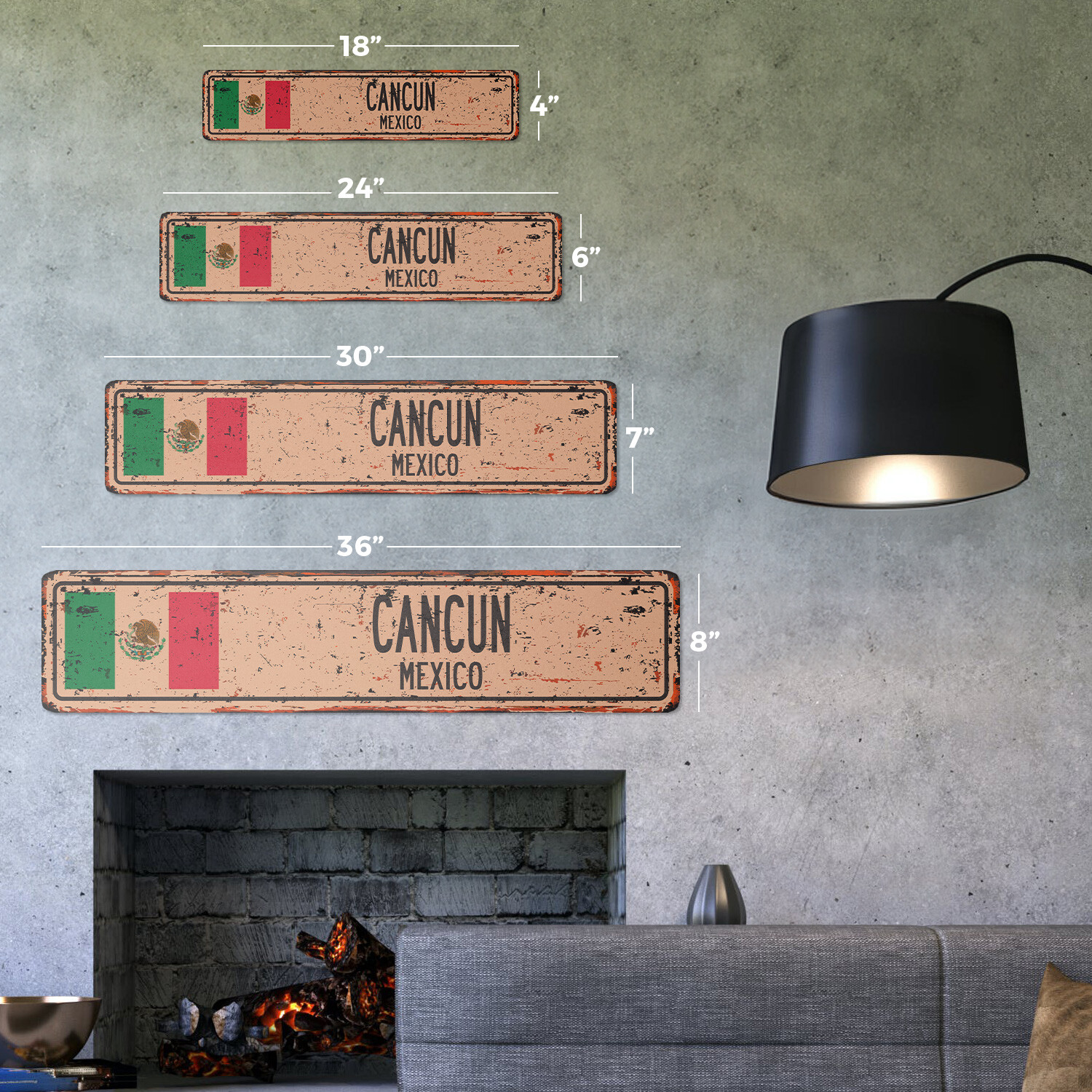 CANCUN MEXICO Vintage Street Sign Mexican flag city country road wall rustic