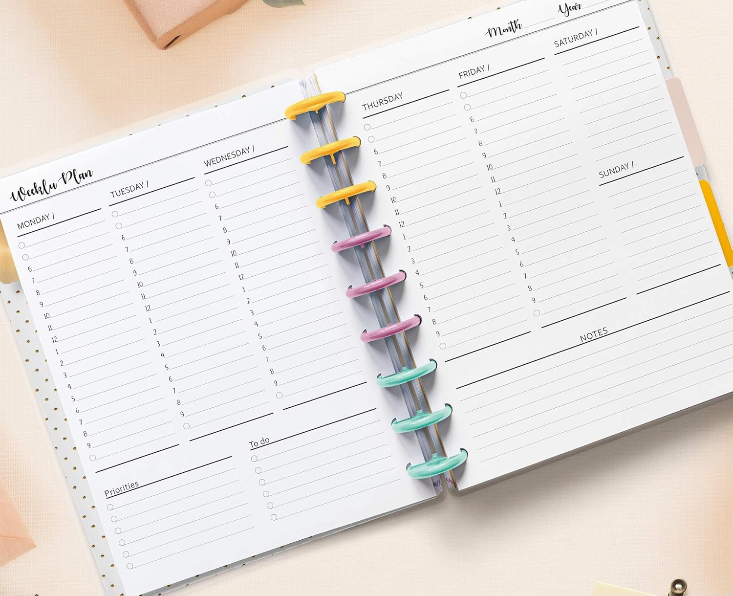 Undated Weekly Planner Inserts for 6 Months, Fits 9 Disc Planners Calendar Refil
