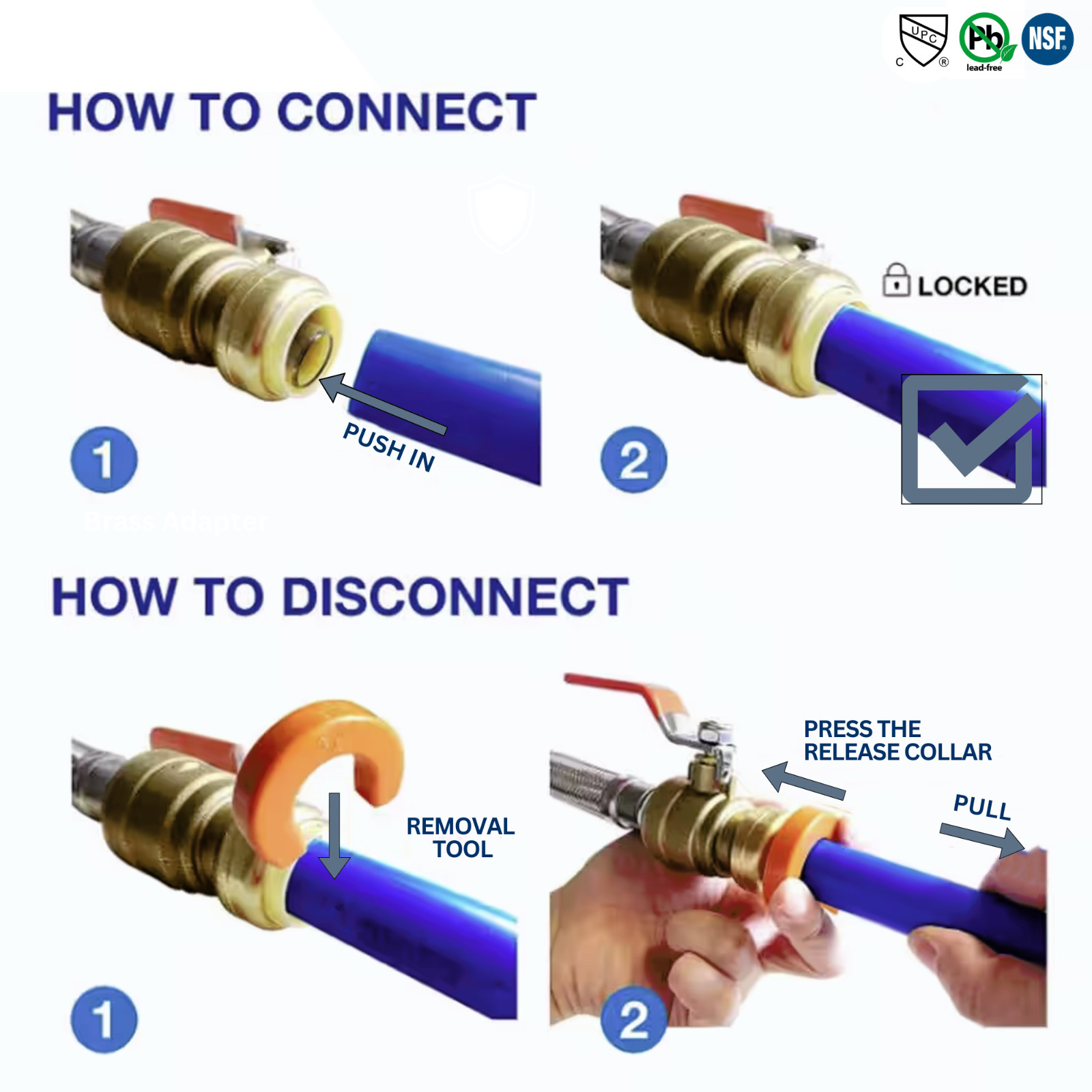 1 PIECE 1/2″ PUSH FIT X 1/2″ FIP FAUCET STRAIGHT CONNECTOR, LEAD FREE BRASS