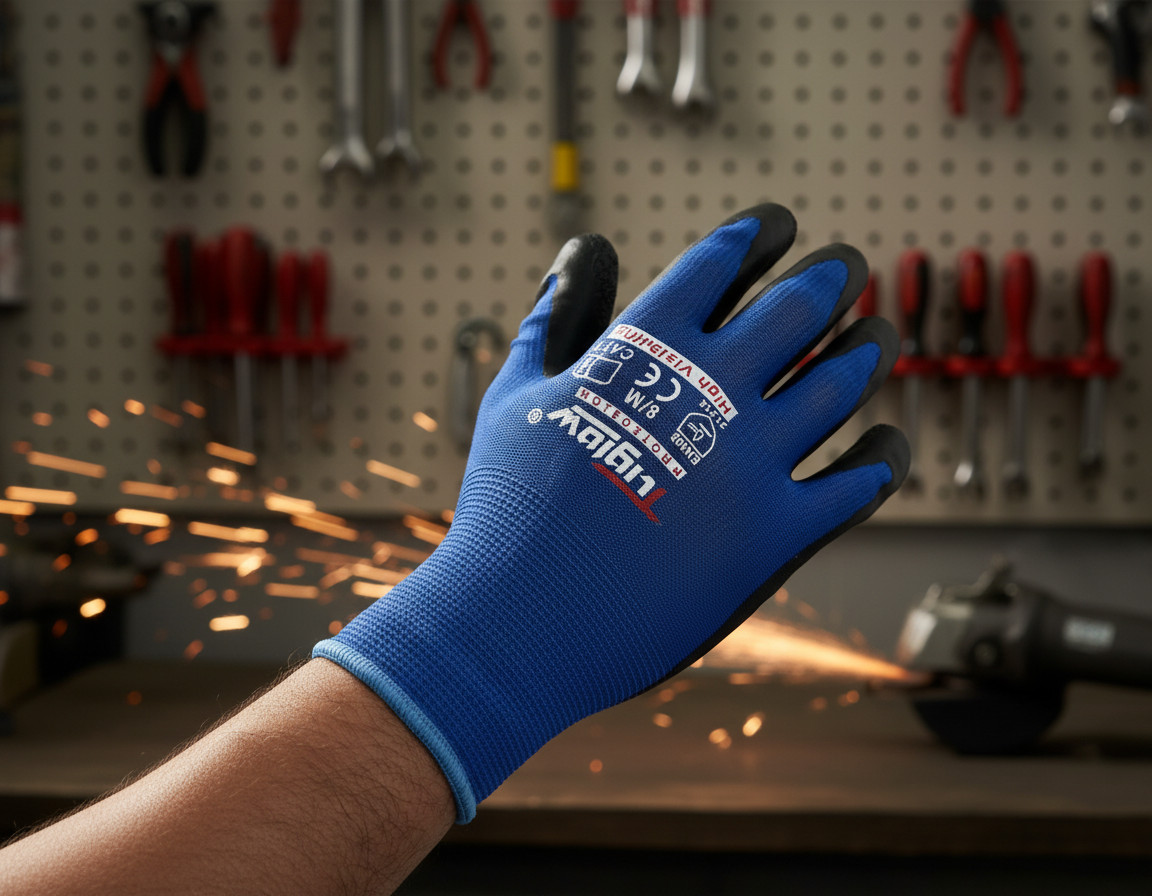 12 Pair Gasoline Blue/Black Safety Gloves Latex Coated Grip Cut Resistant