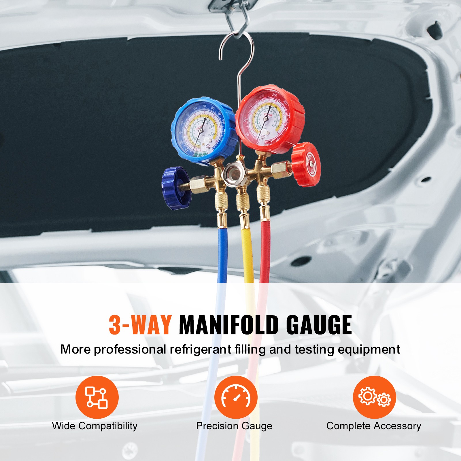 VEVOR AC Manifold Gauge Set 3-Way Fit R134A R12 R502 Refrigeration Charging