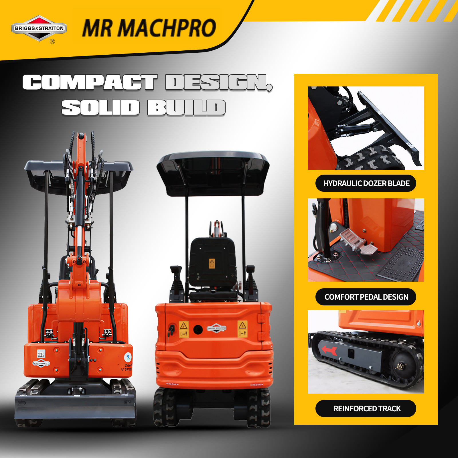 13.5HP 1 TON Mini Excavator B&S EPA Engine Hydraulic Thumb Digger, Free Shipping