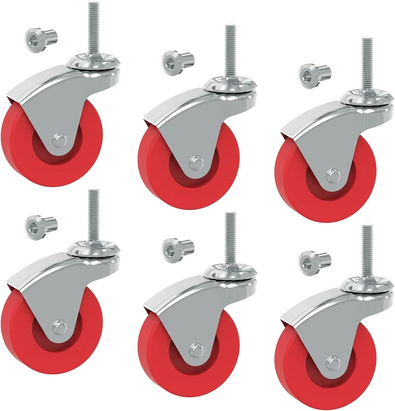 6 Pcs Swivel Caster Wheel Creeper Cart Stool Post Mount Replacement Heavy Duty