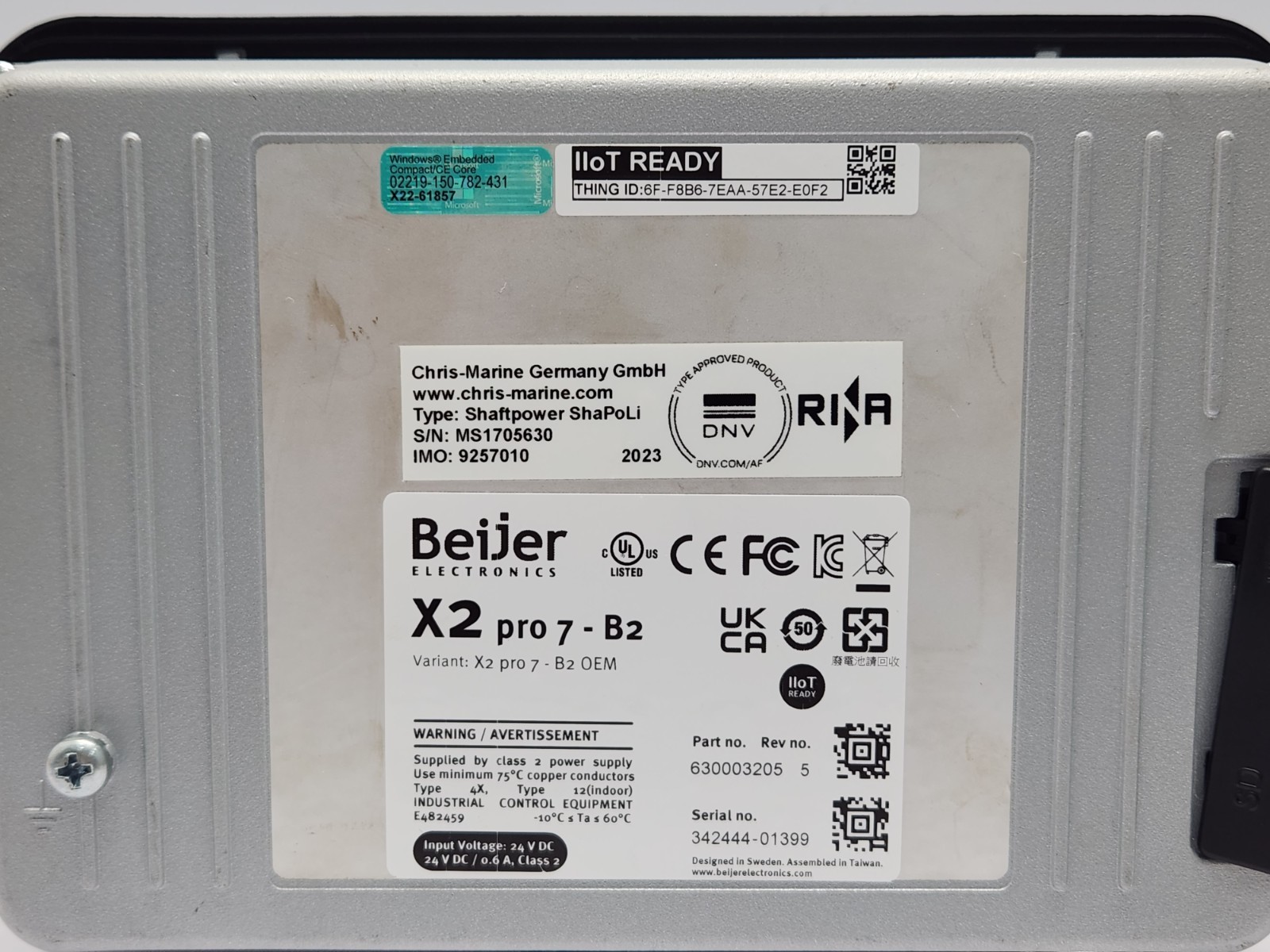 BEIJER ELECTRONICS X2 PRO 7-B2 HMI DISPLAY 630003205 REV 5