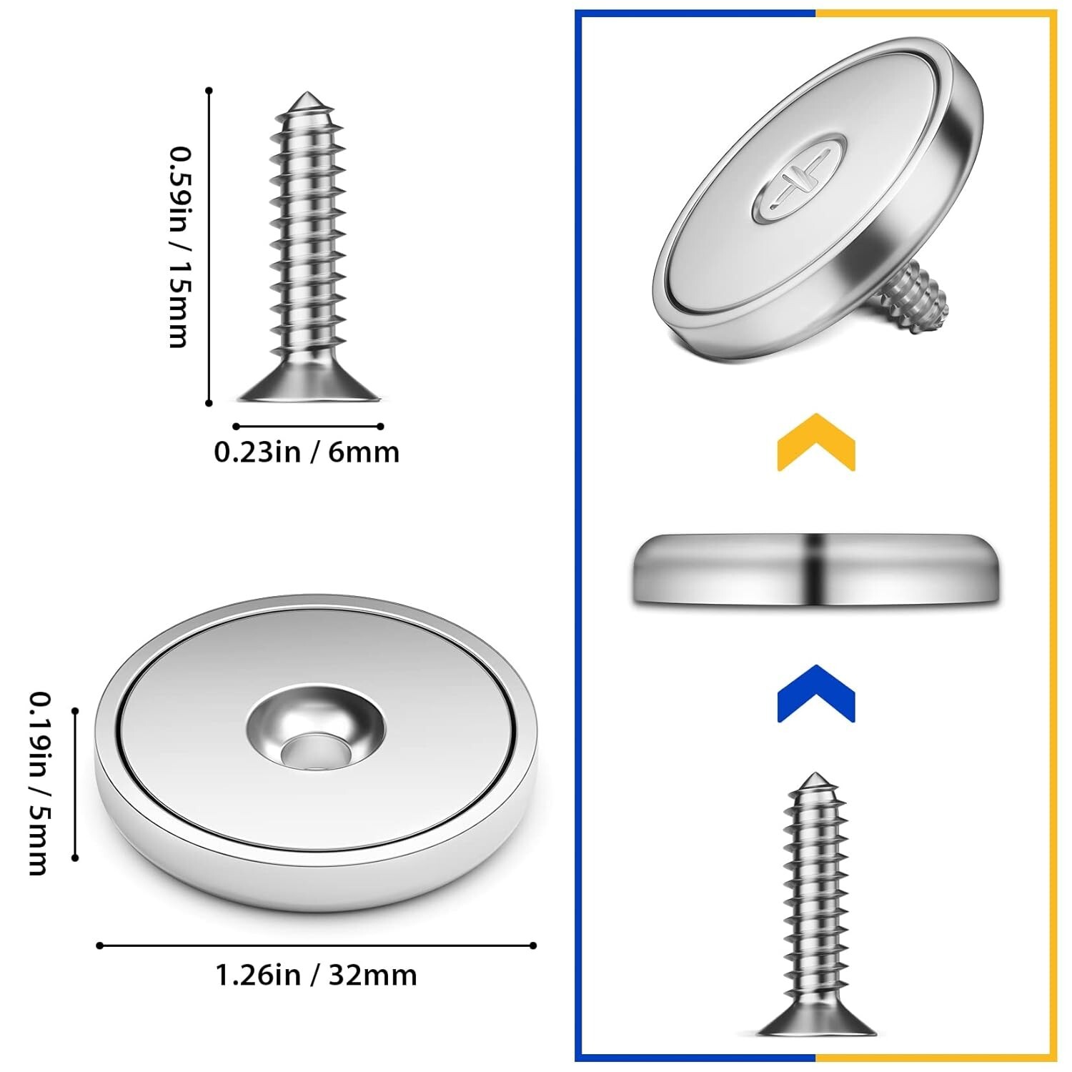 4 Pc or 8 Pc round Base Cup Magnet 100LBS Strong Rare Earth Magnet Heavy Duty