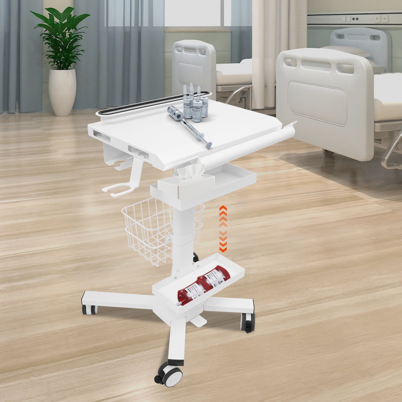 Laptop Workstation Cart, Medical Cart With Wheels, Cart With Scanner Holder