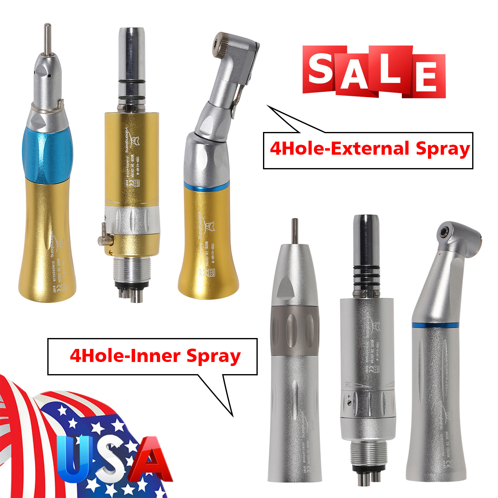 Dental Straight low Speed Handpiece 4-H Motor Contra Angle Inner /External TXO