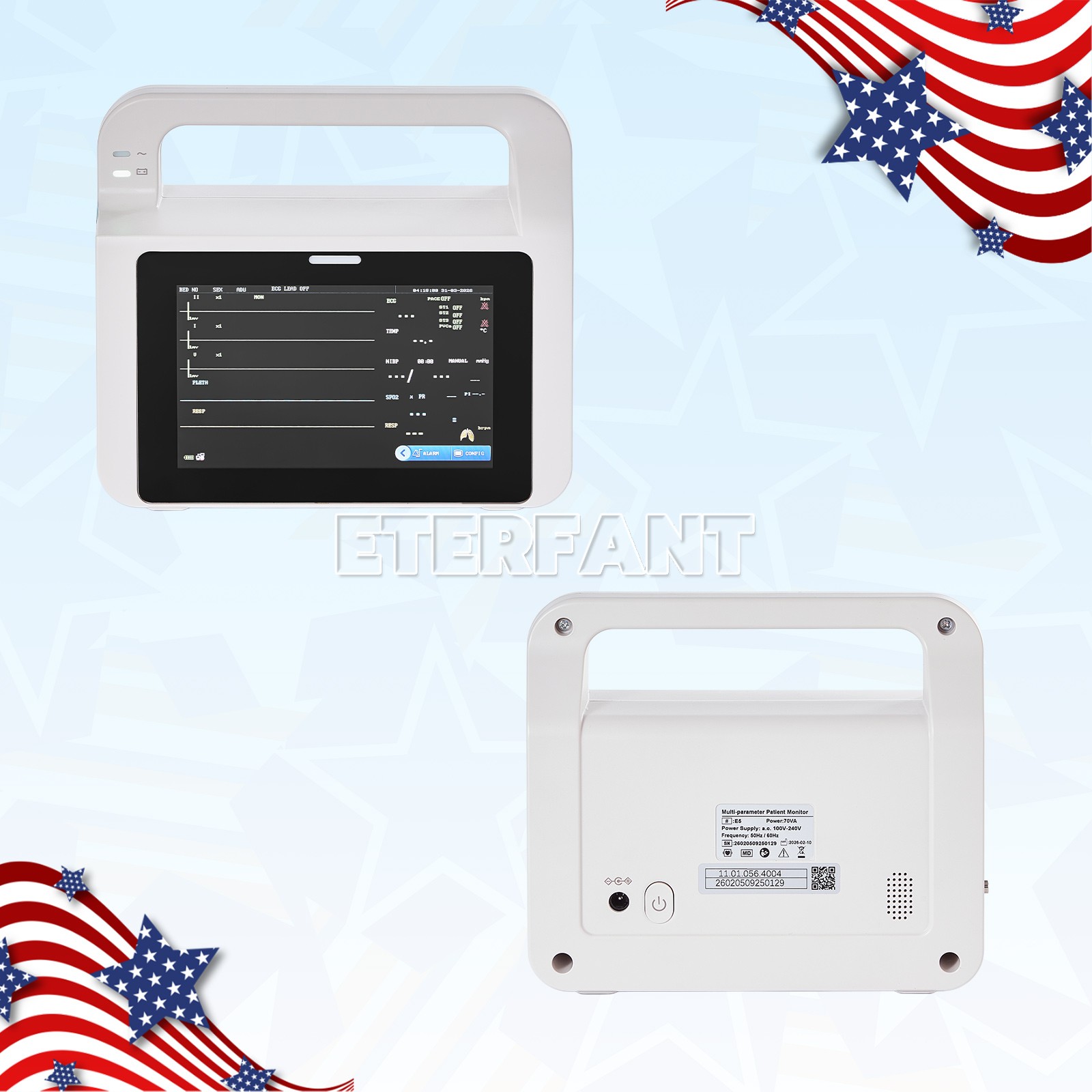 5 inch Touch Screen Multi-parameter Patient Monitor ECG RESP TEMP NIBP SPO2 PR
