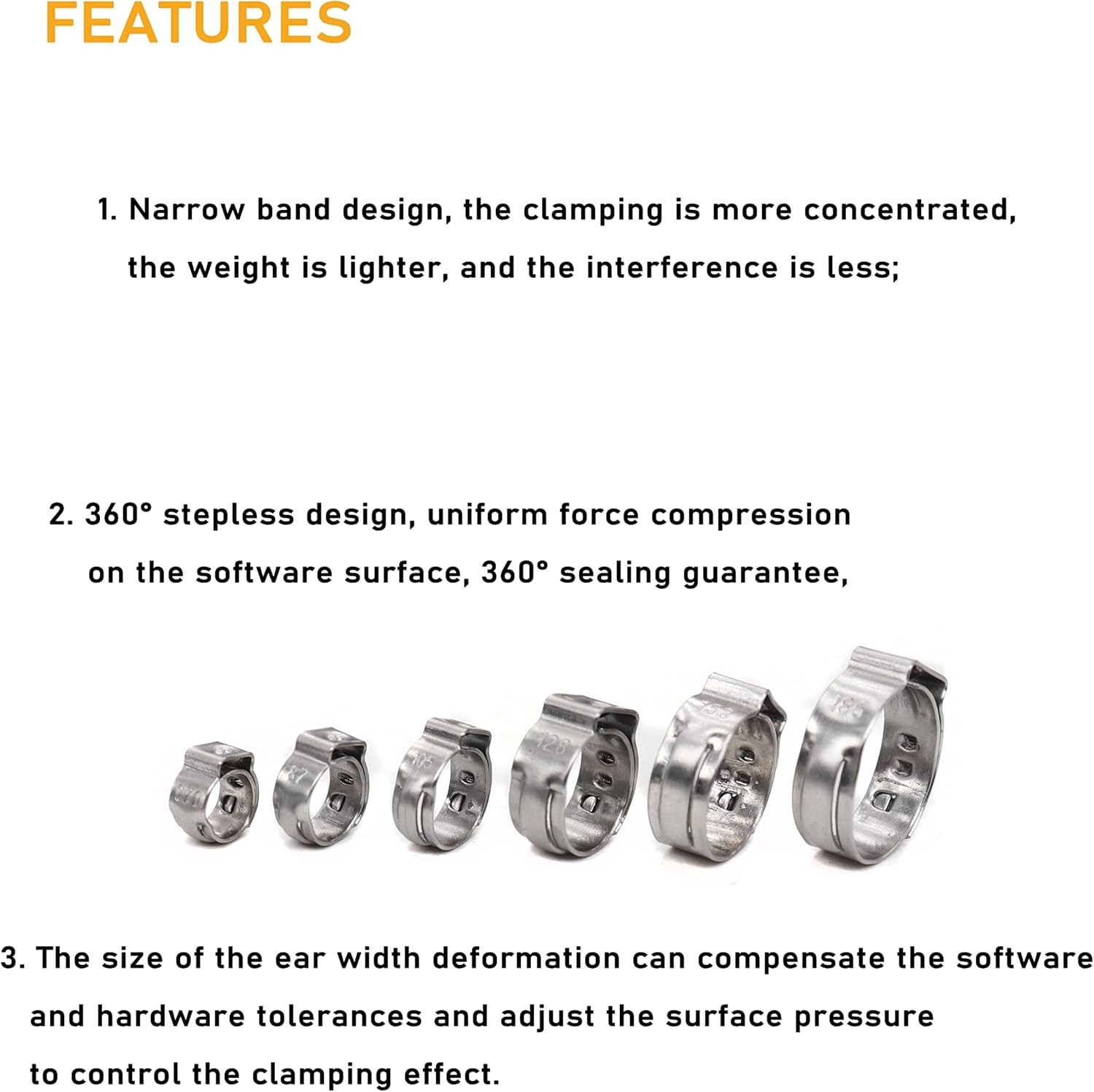 Single Ear Hose Clamps Oetiker Clamps 92Pcs(6.0Mm-22.6Mm) Crimp Pipe Clamps Asso
