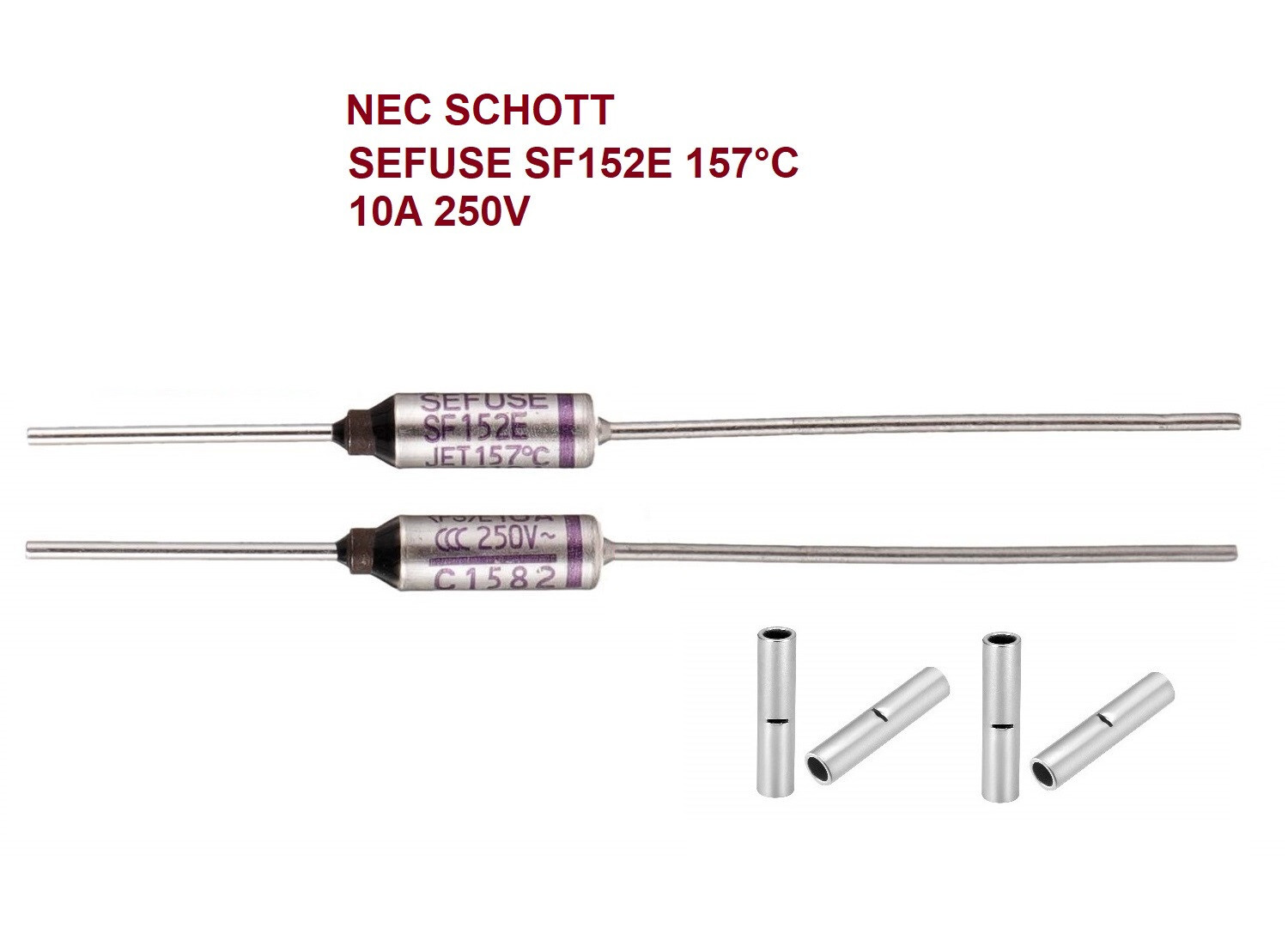 Thermal Fuse Cutoff SEFUSE SF152E 157°C 10A 250V (Pack of 2) w/4 Butt Connectors