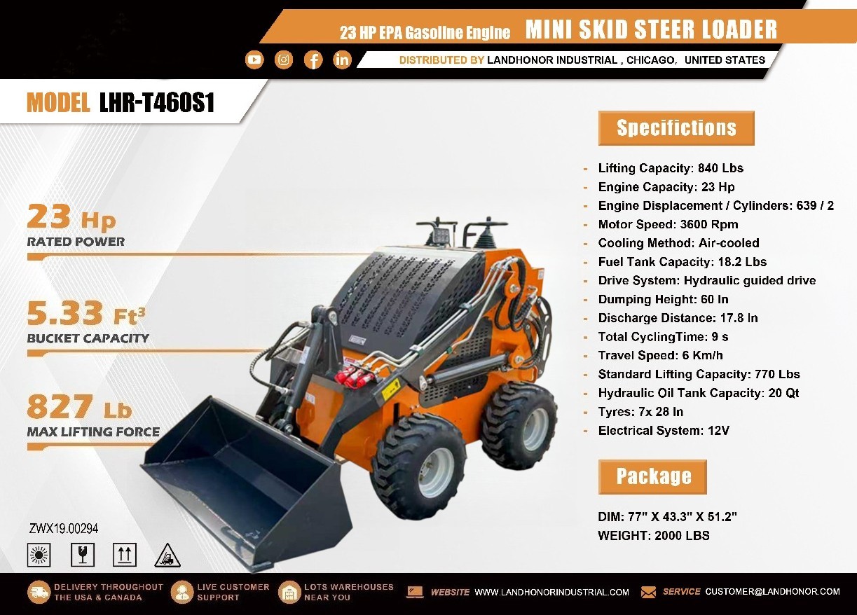 Wolfequip Wheel Mini Skid Steer Loader 23HP Tractor Bucket Hydraulic Guide Drive