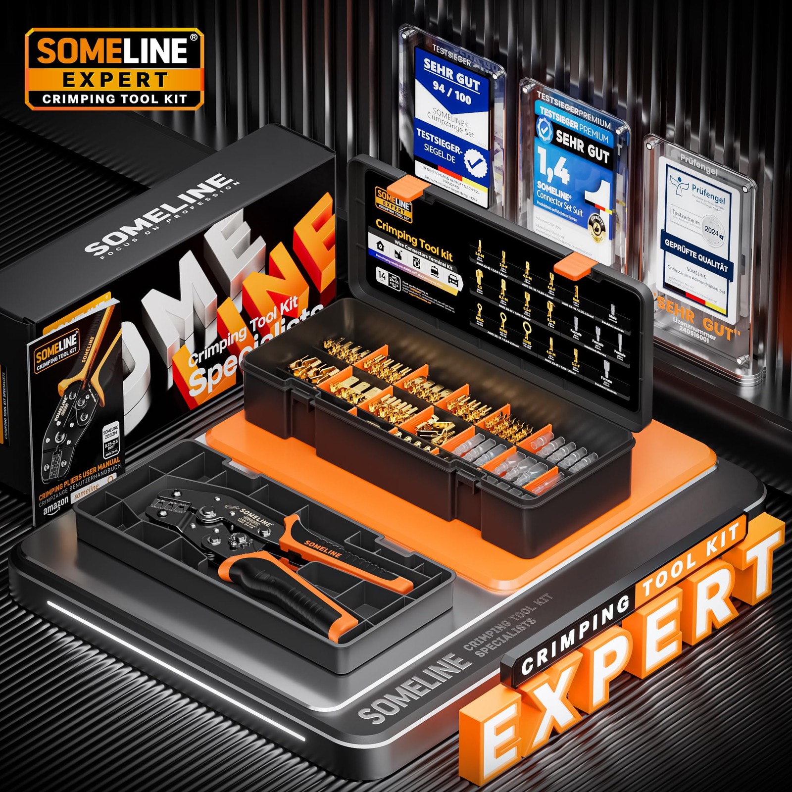 SOMELINE Open Terminal Connector Crimping Tool Kit, 14 Types, Orange, Black