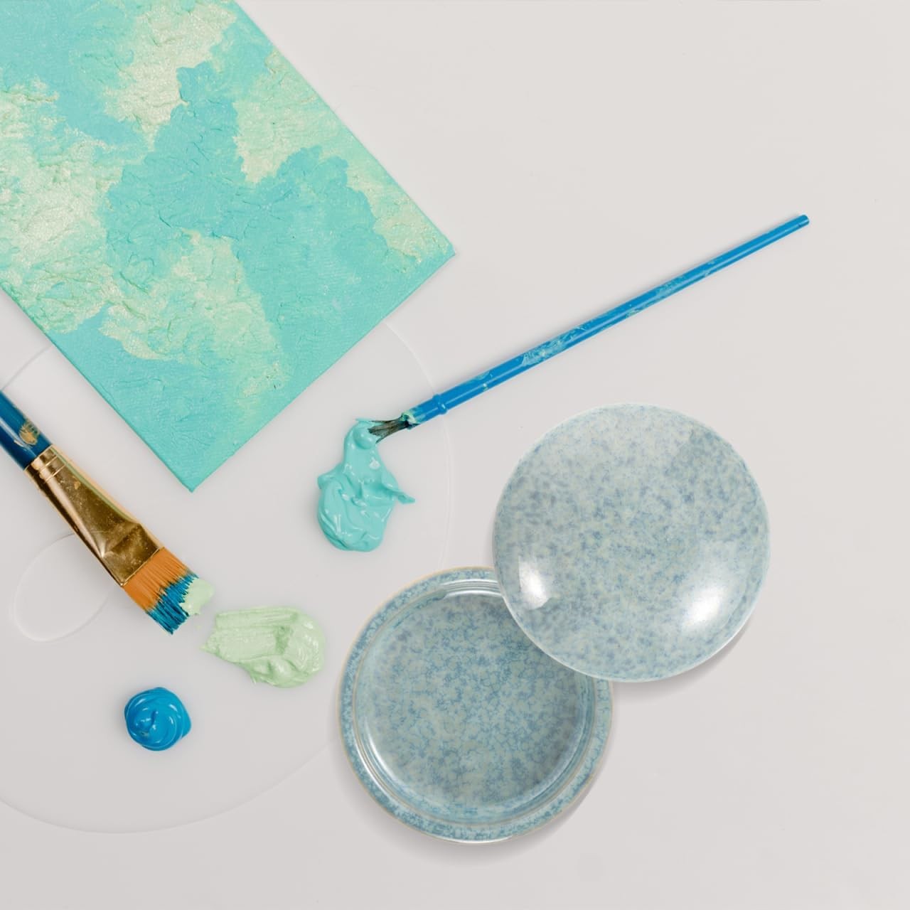5-Layer Stackable Ceramic Paint Palette, Round Porcelain Watercolor Mixing Trays