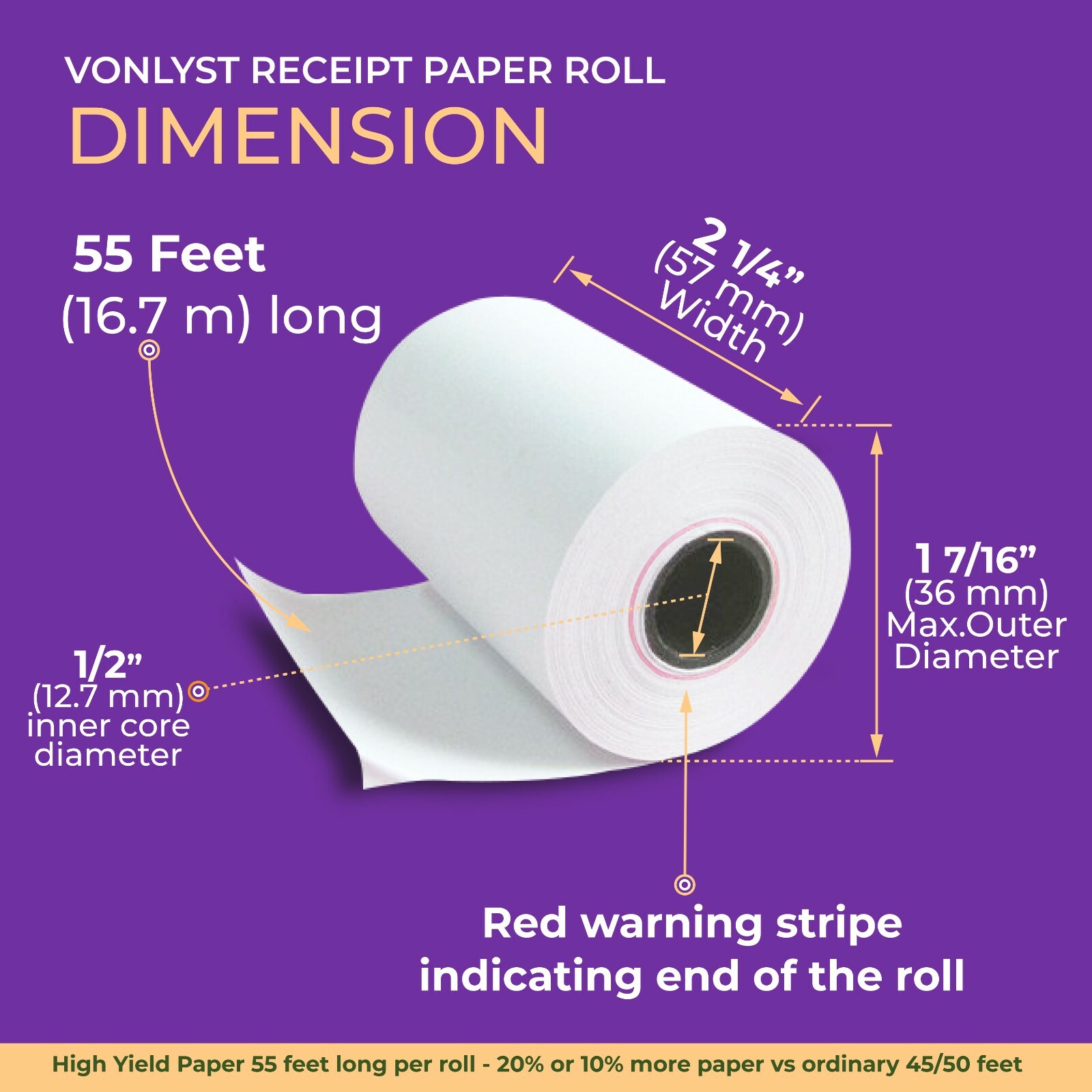 Vonlyst Paper Roll 2 1/4 X 55 for Verifone Vx520 Ingenico ICT220 ICT250 10 rolls