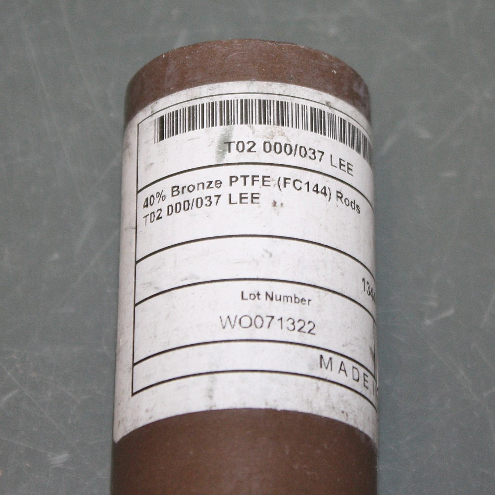 40% Bronze PTFE Filled Plastic Round Rod Bar 147328-01, 38mm Diameter x 160mm