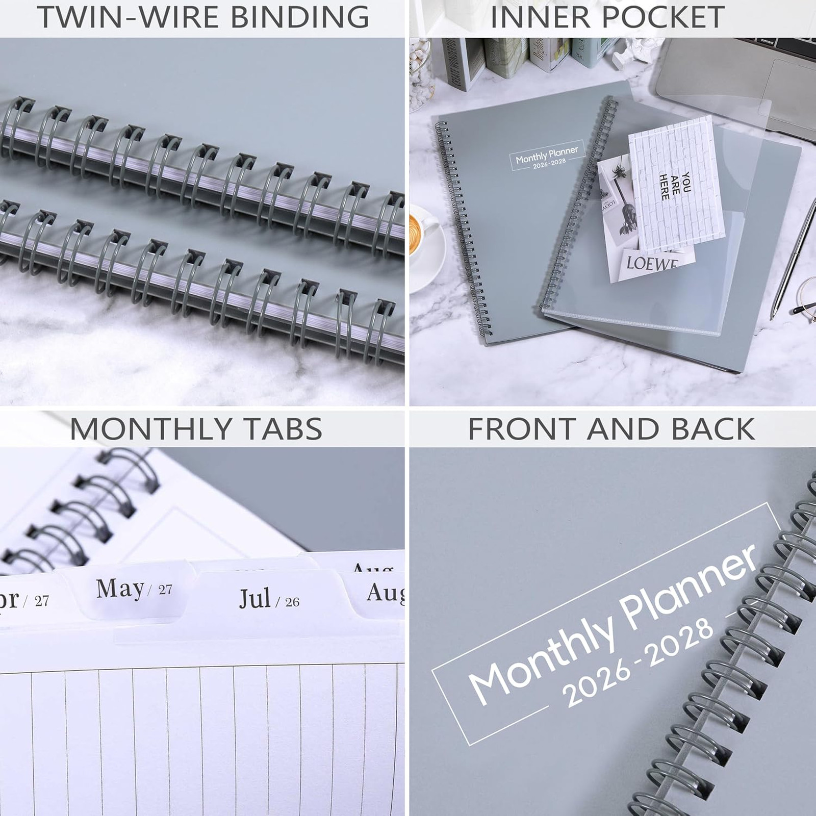 Monthly Planner 2026 2027 2028 Large 11×8.5 Inch Cover Tabs Spaced Notes Holiday