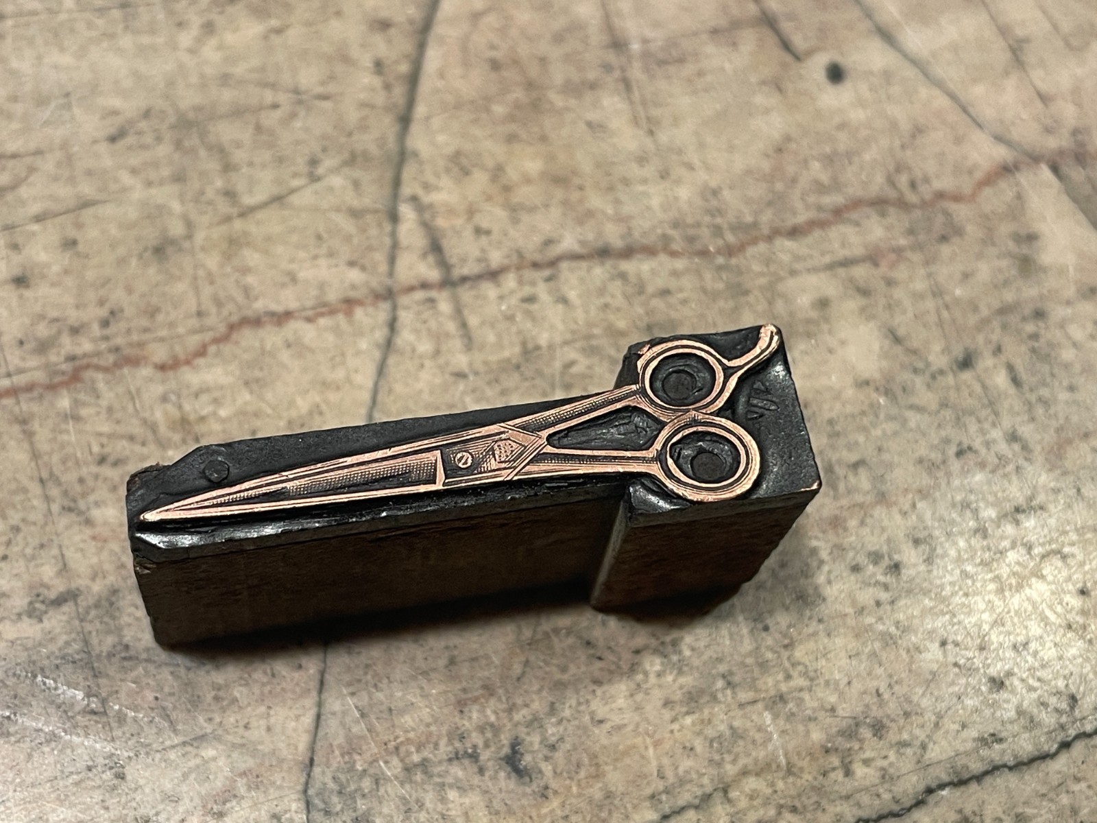 Printing Letterpress Printers Block Antique Copper Barber’s Scissors Hair (2407)