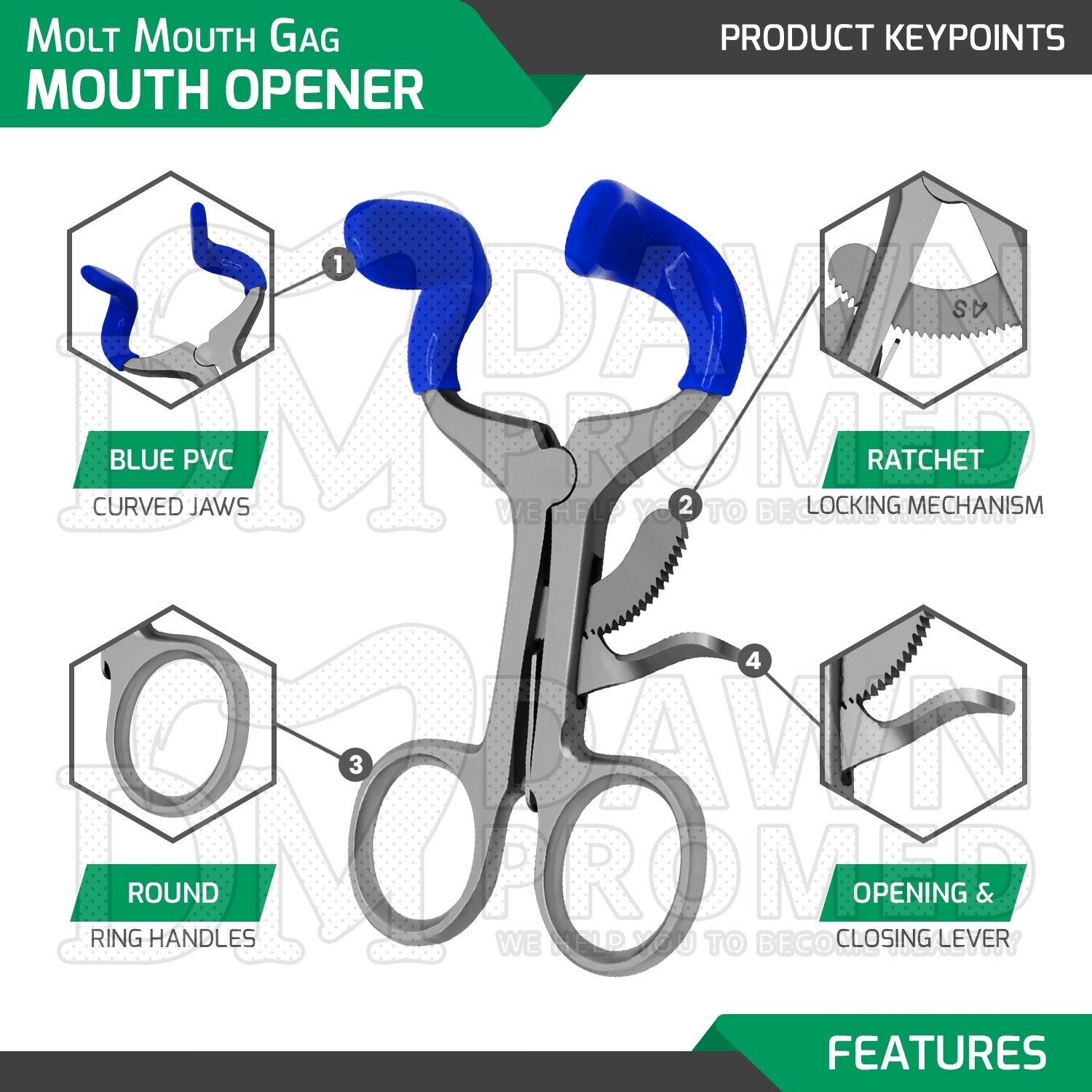 Molt Mouth Gag 3.5″ Blue PVC Mouth Opener Dental Oral & Maxillofacial Instrument