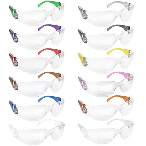 Crystal Clear Lens Color Temple Safety Glasses (Pack of 12)
