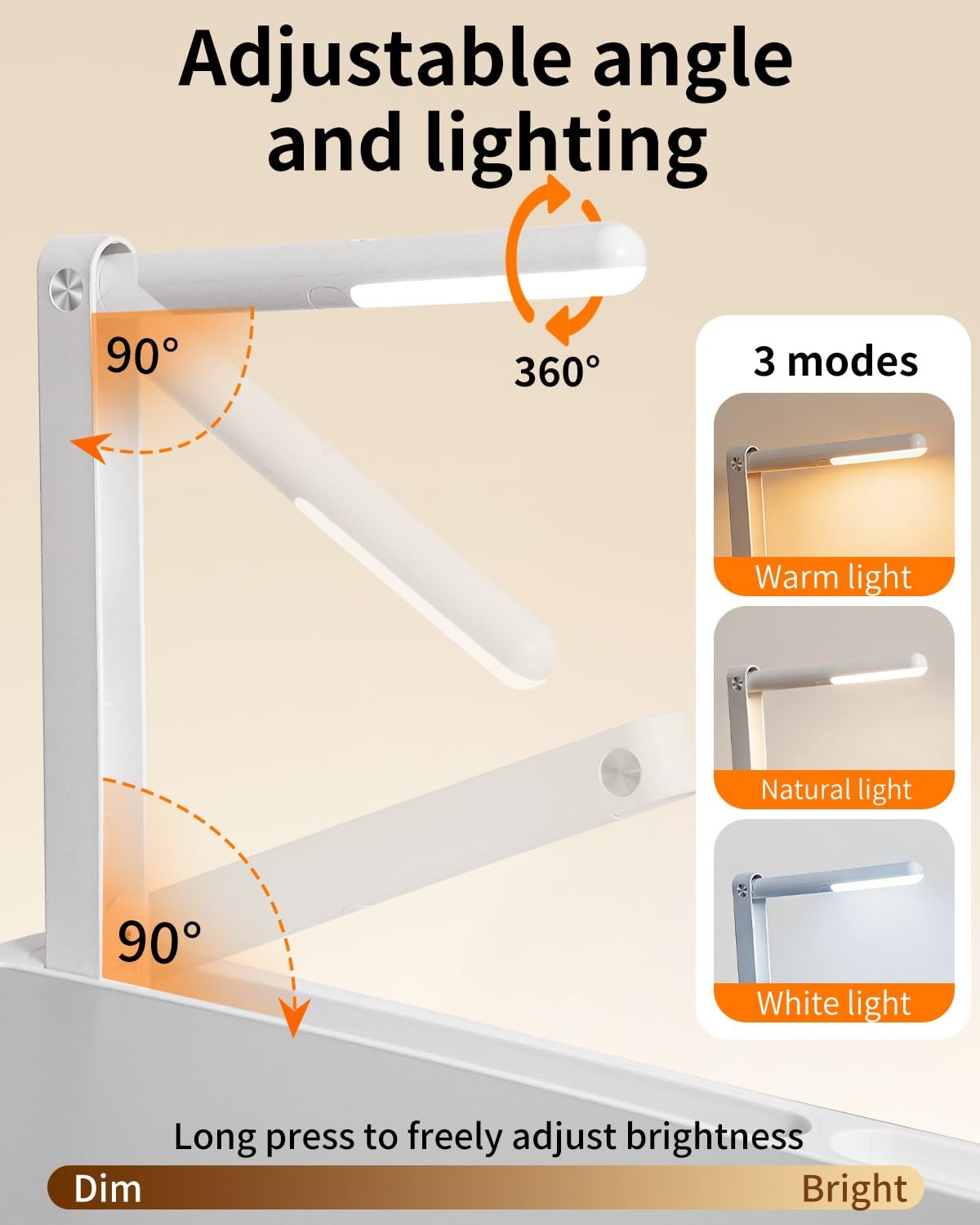 Laptop Desk Bed Table with LED Light,Adjustable Lap lapdesk light, White