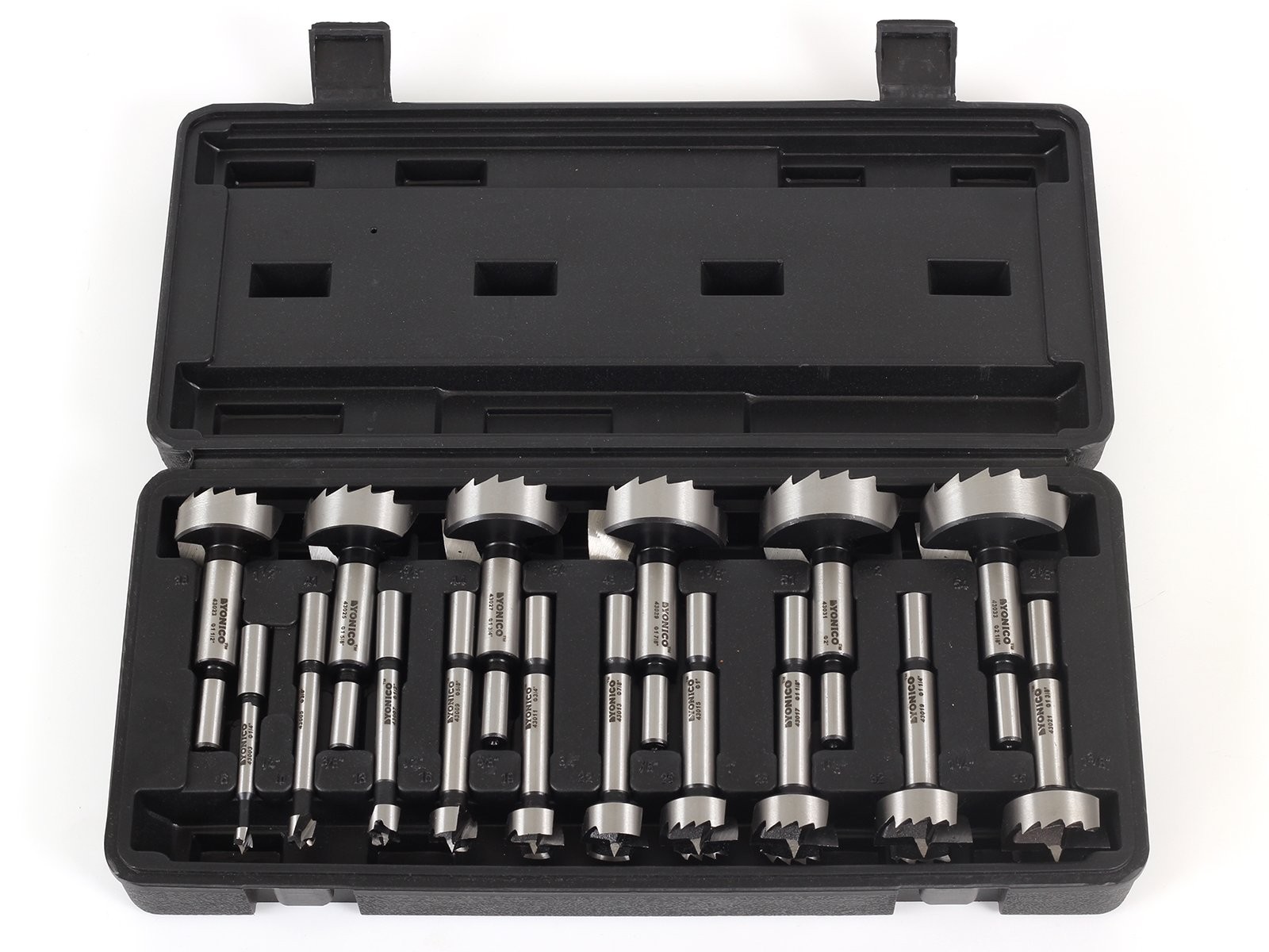 Yonico 41160S Forstner Drill Bit Set 16 Piece Case 3/8-Inch Shank Hardwood And