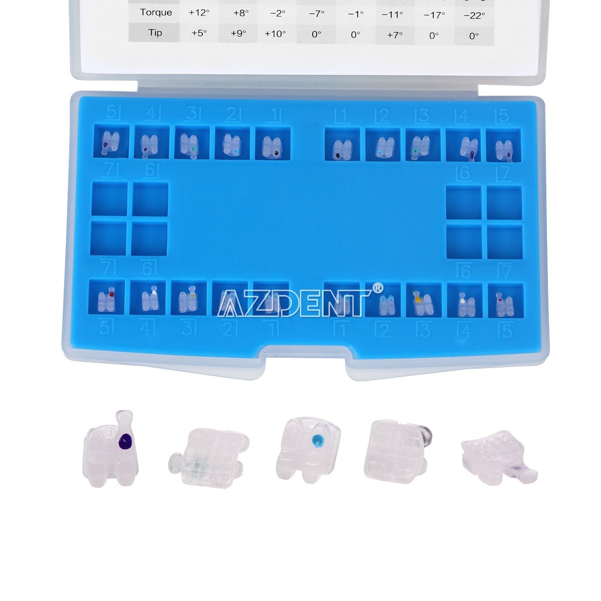 AZDENT Dental Orthodontic Ceramic Clear Brackets Braces MBT/Roth.022 Hooks 3 4 5
