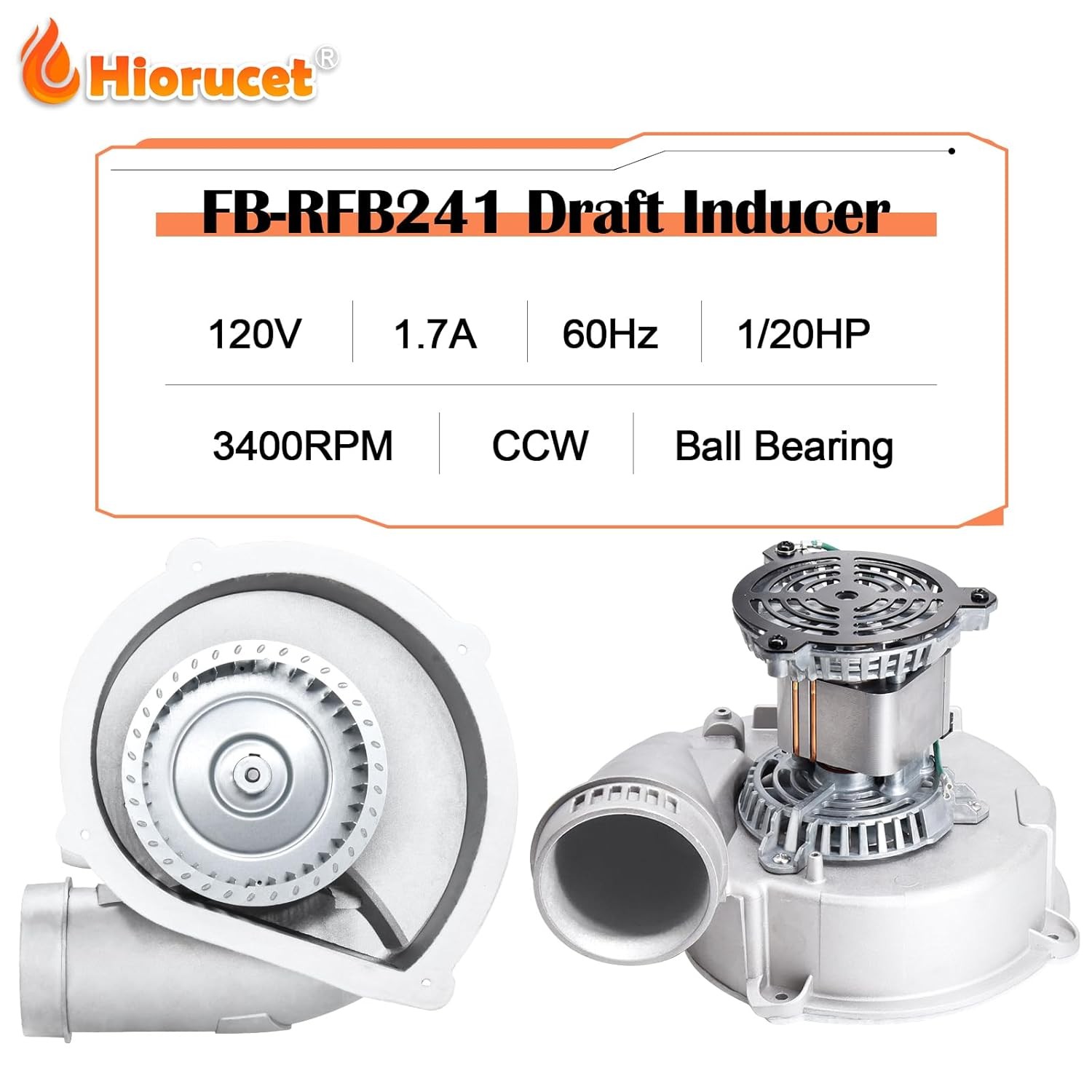 Furnace Draft Inducer Blower Fan Motor for Rheem Ruud FB-RFB241, 70-24157-03
