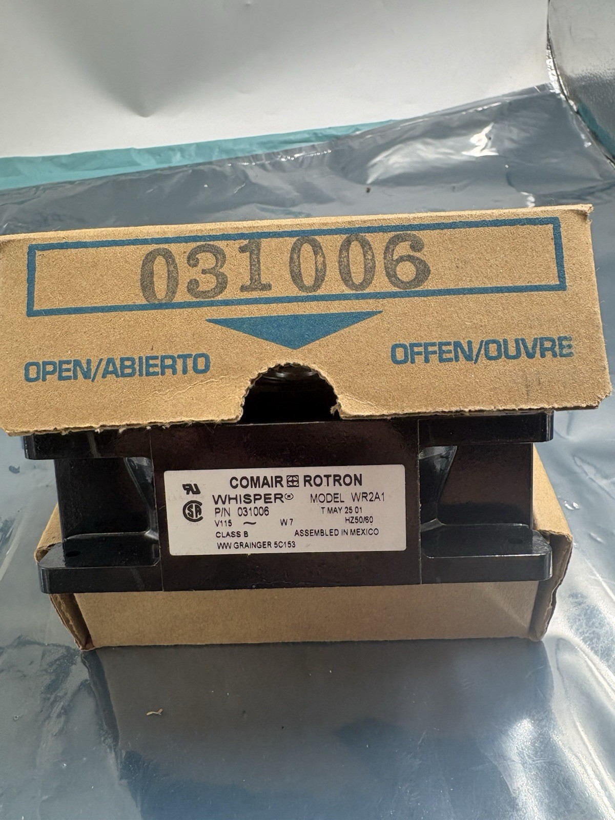 New Comair Rotron Whisper WR2A1 Fan 031006 115V 7W 120mm 2-Prong Mexico NIB