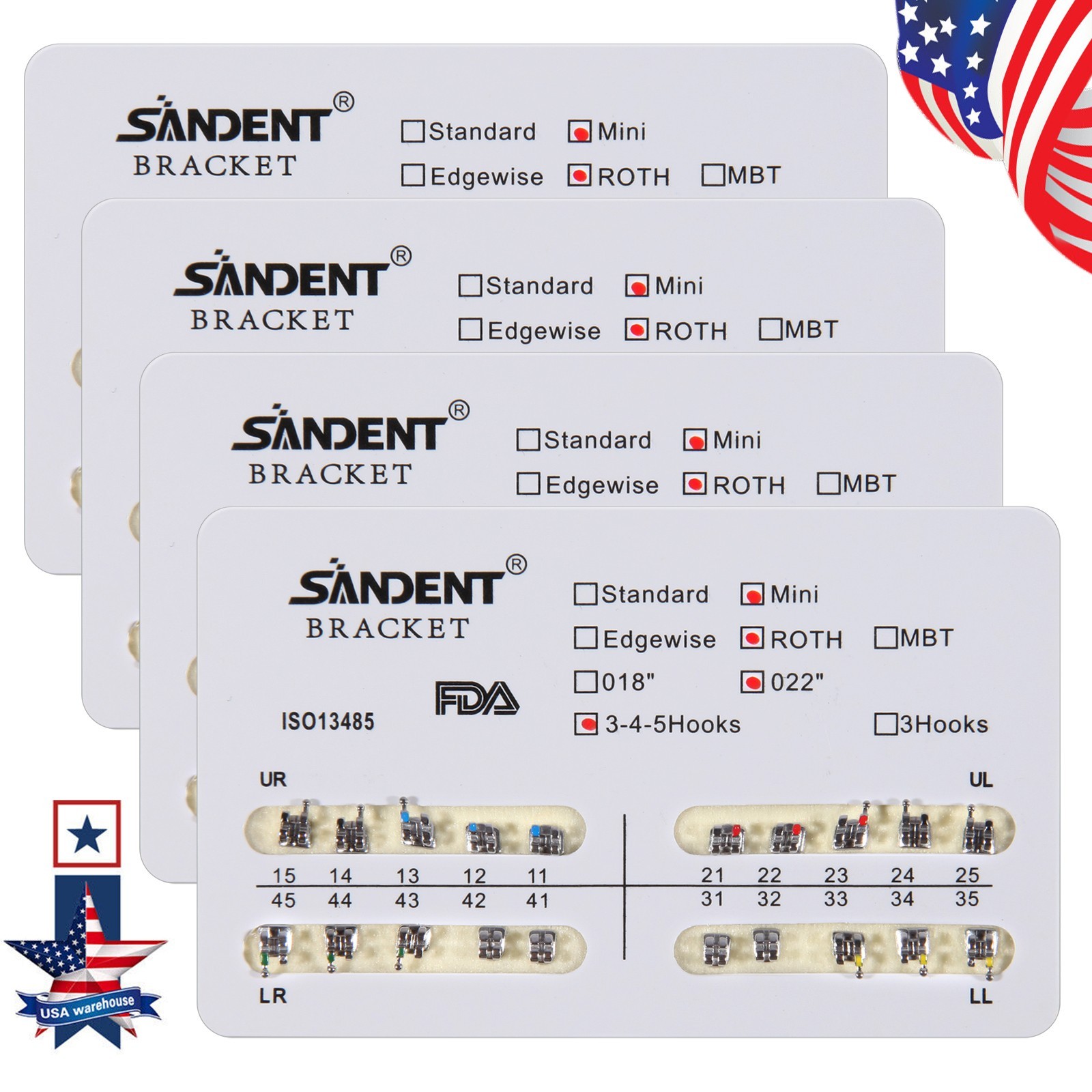 10 Packs Brackets dentales de ortodoncia Mini Roth 022 Ganchos 345