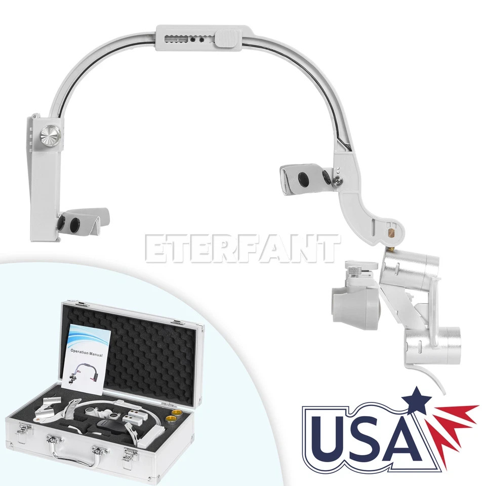 ETERFANT 3.5X Dental Headband Binocular Loupes 5W Dual LED Head Light 2Leds Blue
