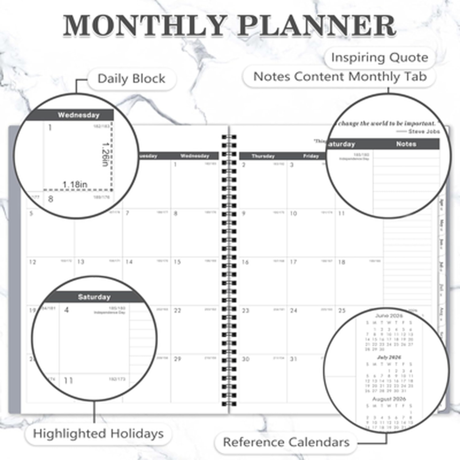 Monthly Planner 2026 2027 2028 Large 11×8.5 Inch Cover Tabs Spaced Notes Holiday