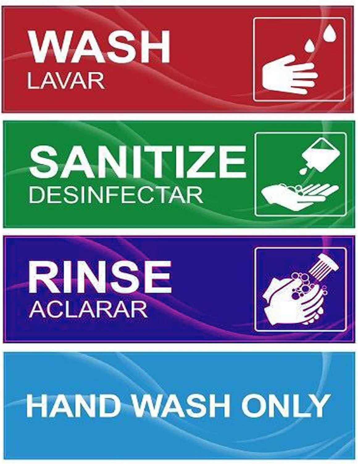 4 Pack Wash Rinse Sanitize Sink Labels Waterproof Sticker Signs Perfect for 3…