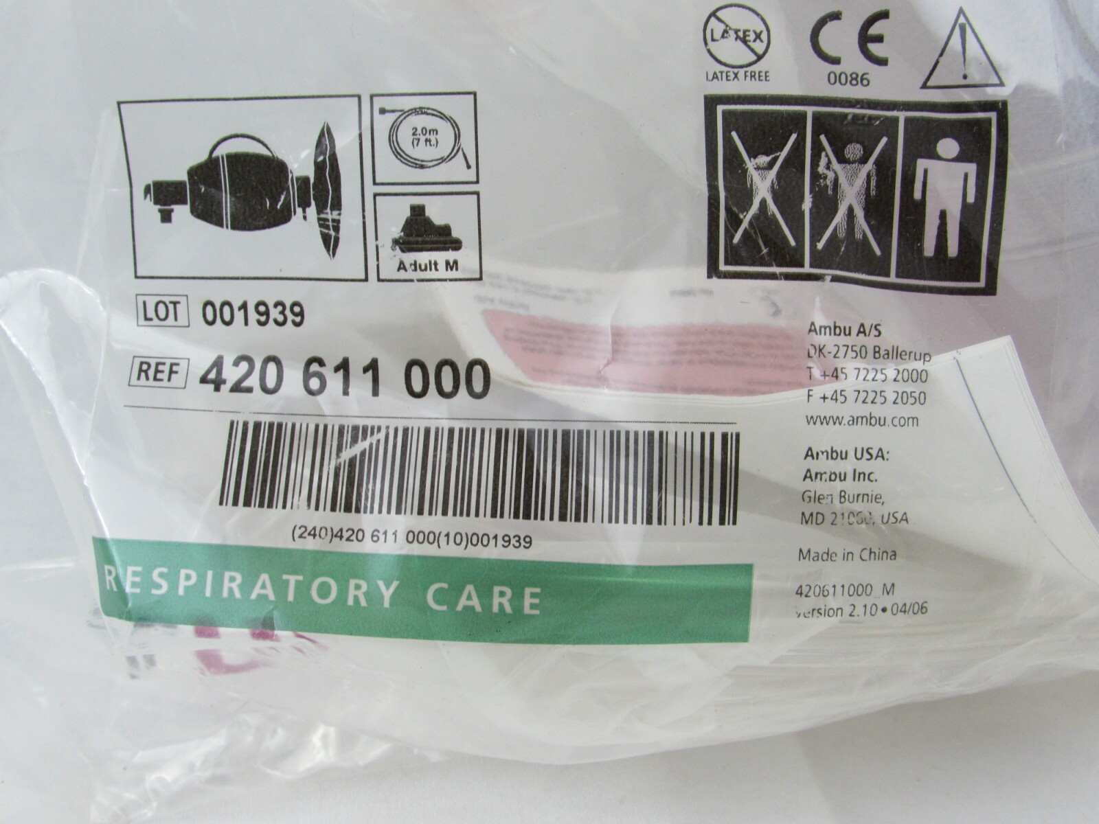 Ambu Spur 420 611 000 SINGLE USE Adult Resuscitator New