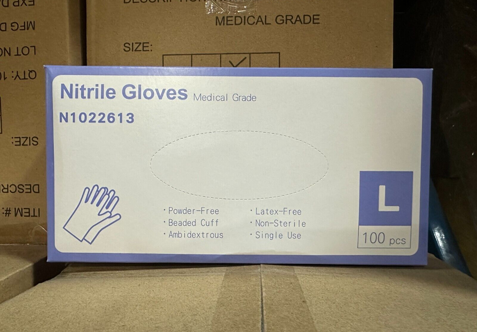 Large Disposable Nitrile Gloves (Powder- Free) Sold Per Case (1,000 Gloves)