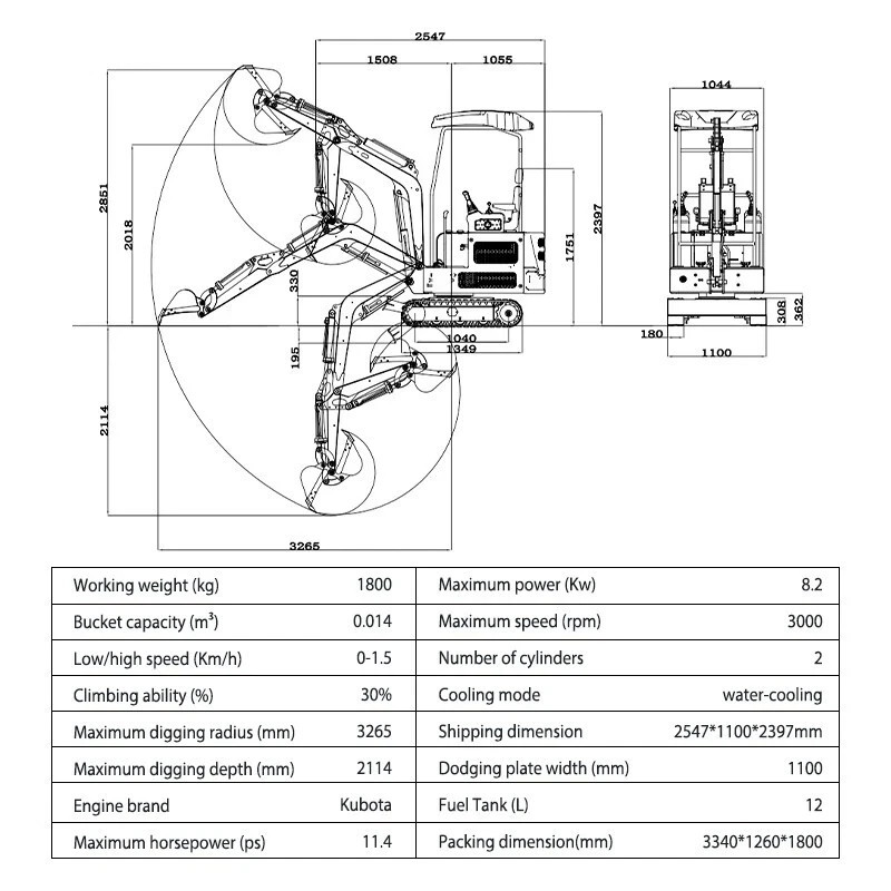 4,000 lbs Mini Excavator | KUBOTA Diesel Engine | Hydraulic Thumb，Compact Digger