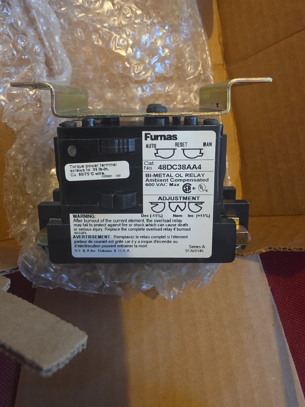 Furnas 48DC38AA4 Thermal Overload Relay 30A 3 Pole Bi-Metal Compensated NOS NIB