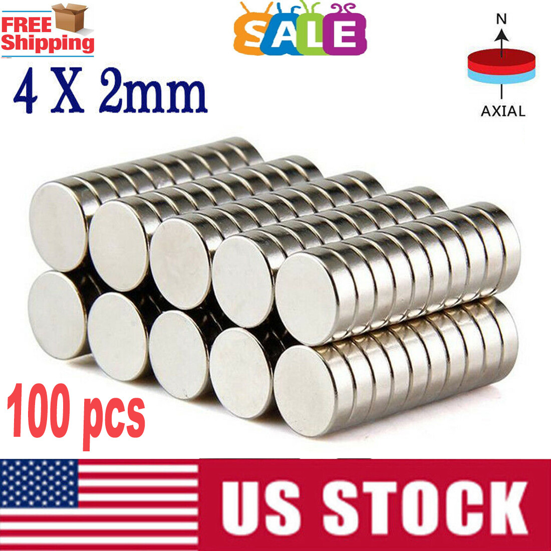 Lots 100 4mm X 2mm Neodymium Disc Strong Rare Earth N35 Small Fridge Magnets