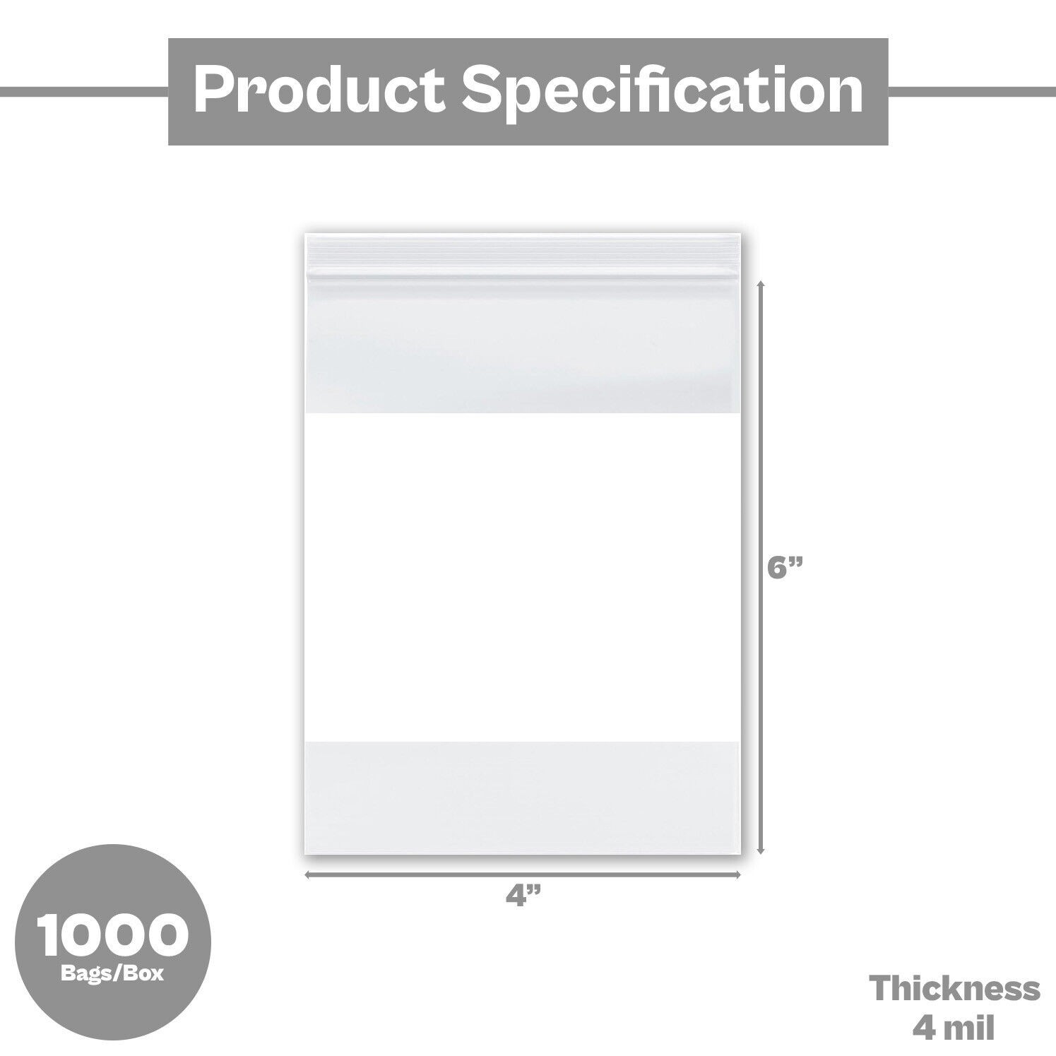 4 Mil Reclosable Bag with White Block 4″ x 6″ Plastic Bag Durable Clear 1000 Pcs