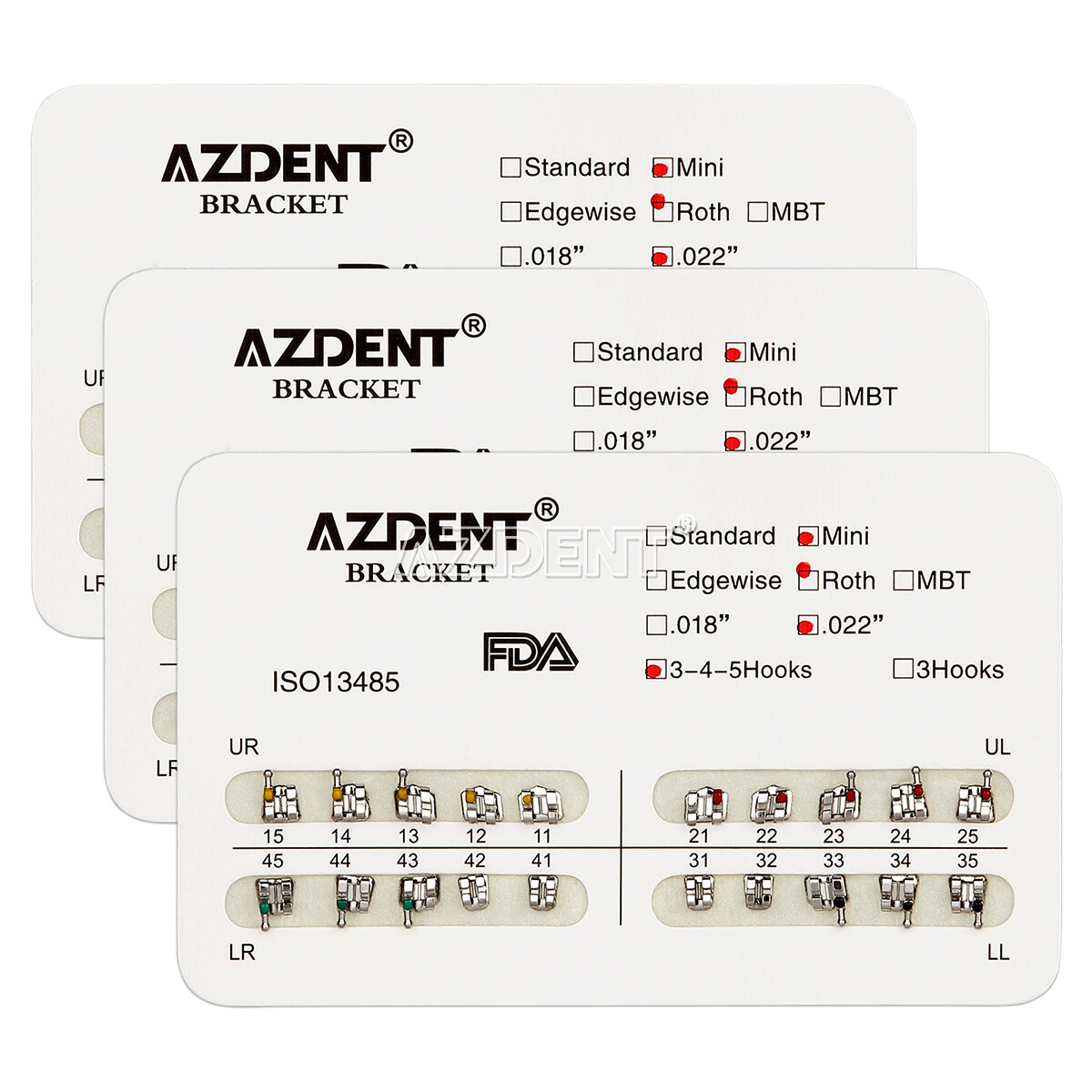 AZDENT Dental Orthodontic Brackets Braces Metal Mini Roth/MBT .022 Hooks 345
